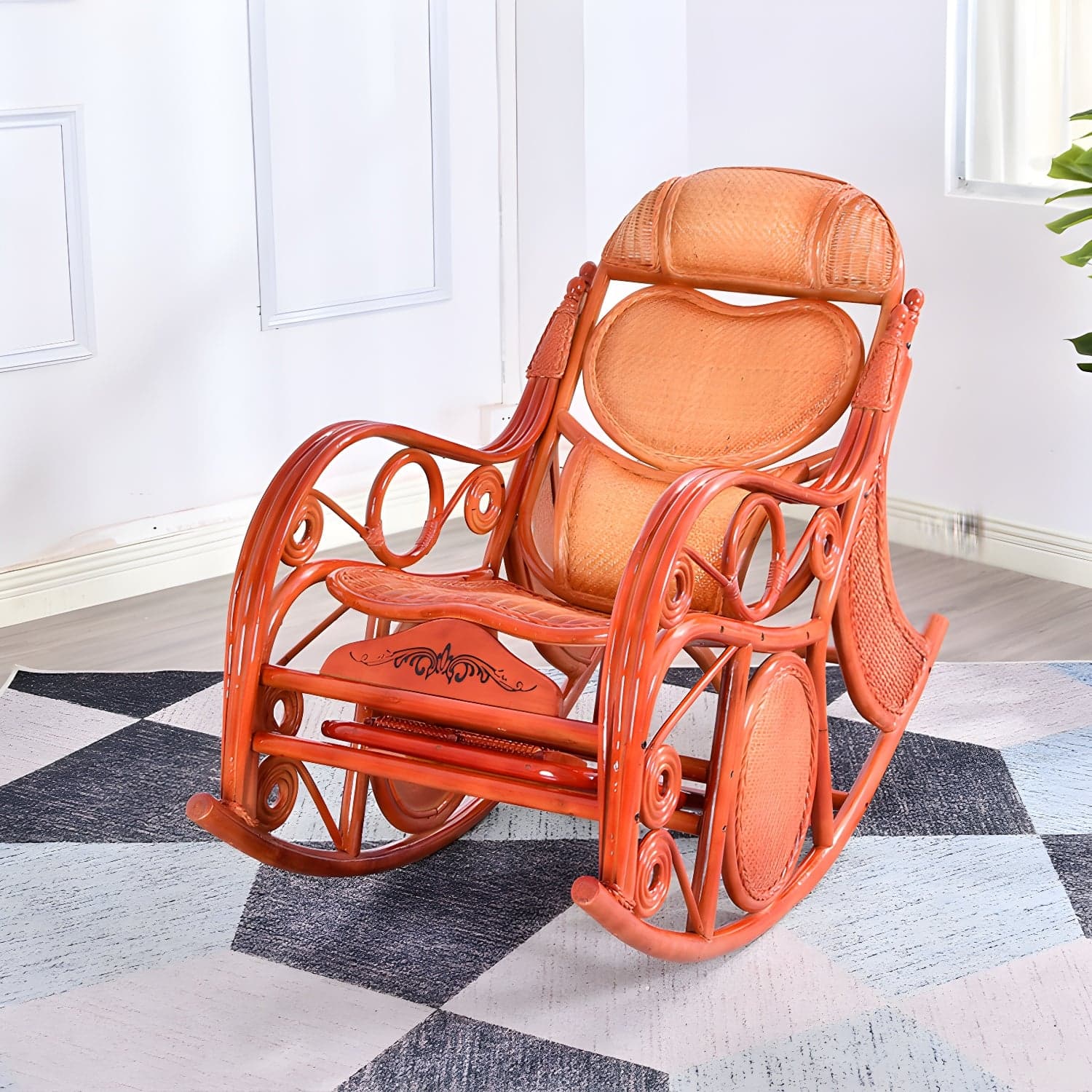 Espresso Rattan Rocking Chair Antique Reclining Rocker Chair 24.4" x 47.2" x 36.2" - image 3