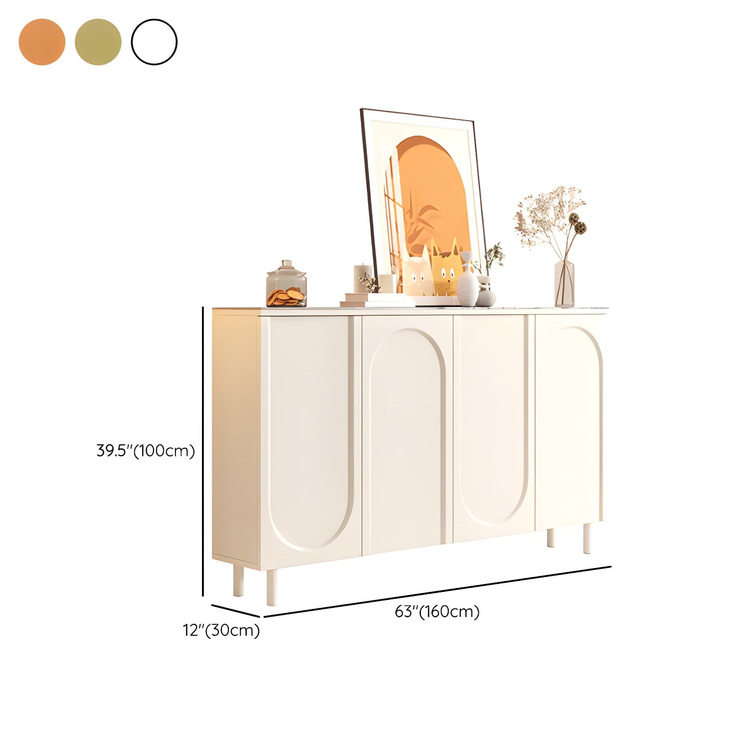 Scandinavian Wood Buffet Sideboard with Stone Countertop and Adjustable Shelves - image 23