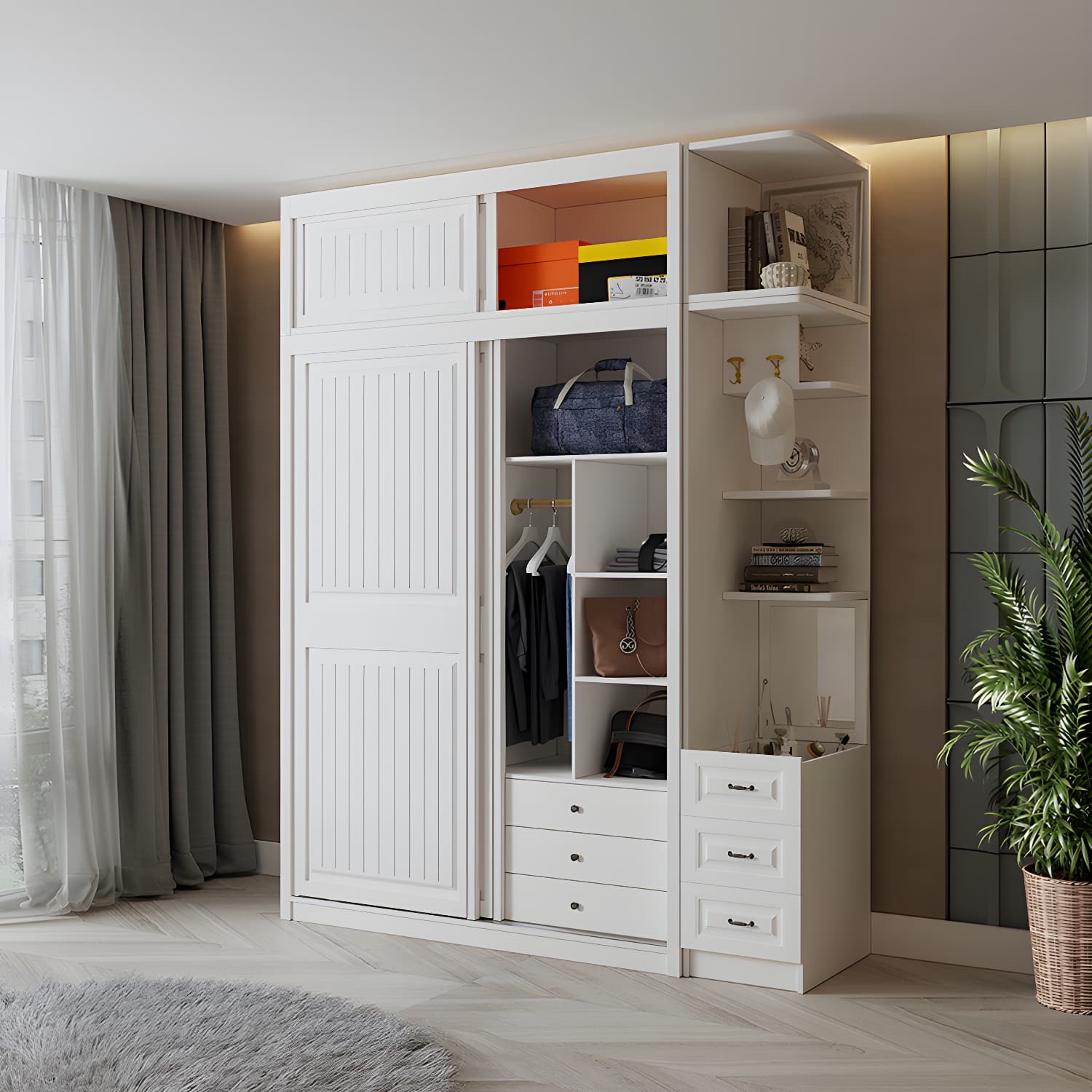 Contemporary Wardrobe Armoire with Garment Rod Wood Wardrobe Closet