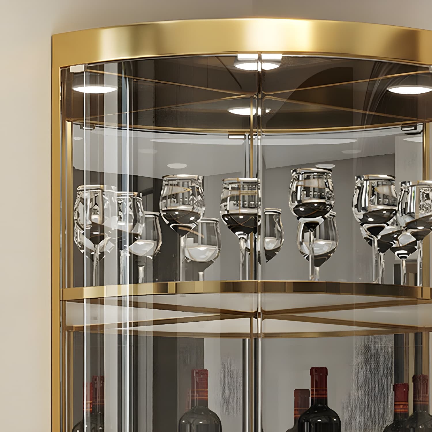 Modern Gold Corner Accent Cabinet with Glass Doors and Metal Counter Top - image 7