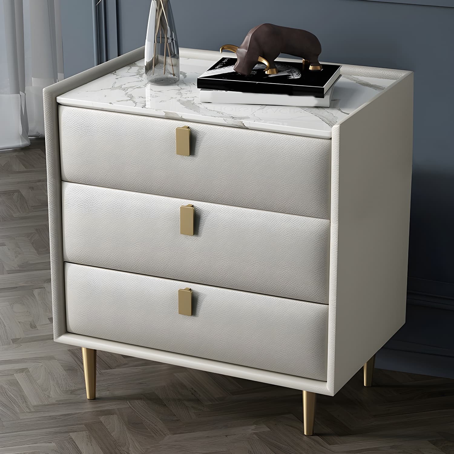 Modern Faux Leather Nightstand with Drawer Storage in Standard Height - image 7