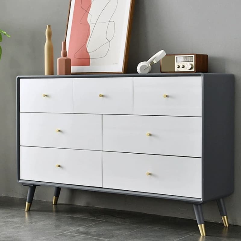 Five-Drawer Wooden Dresser, Natural Color, Modern Design, 50in Length, Pre-Drilled