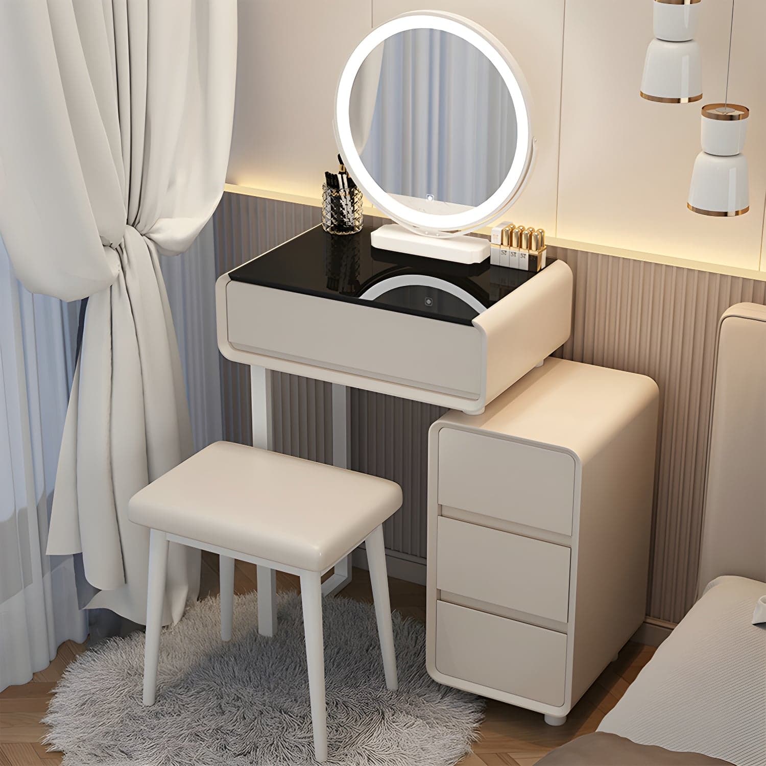 Modern Gray Makeup Vanity with Mirror & Drawers & Seat Included - image 3