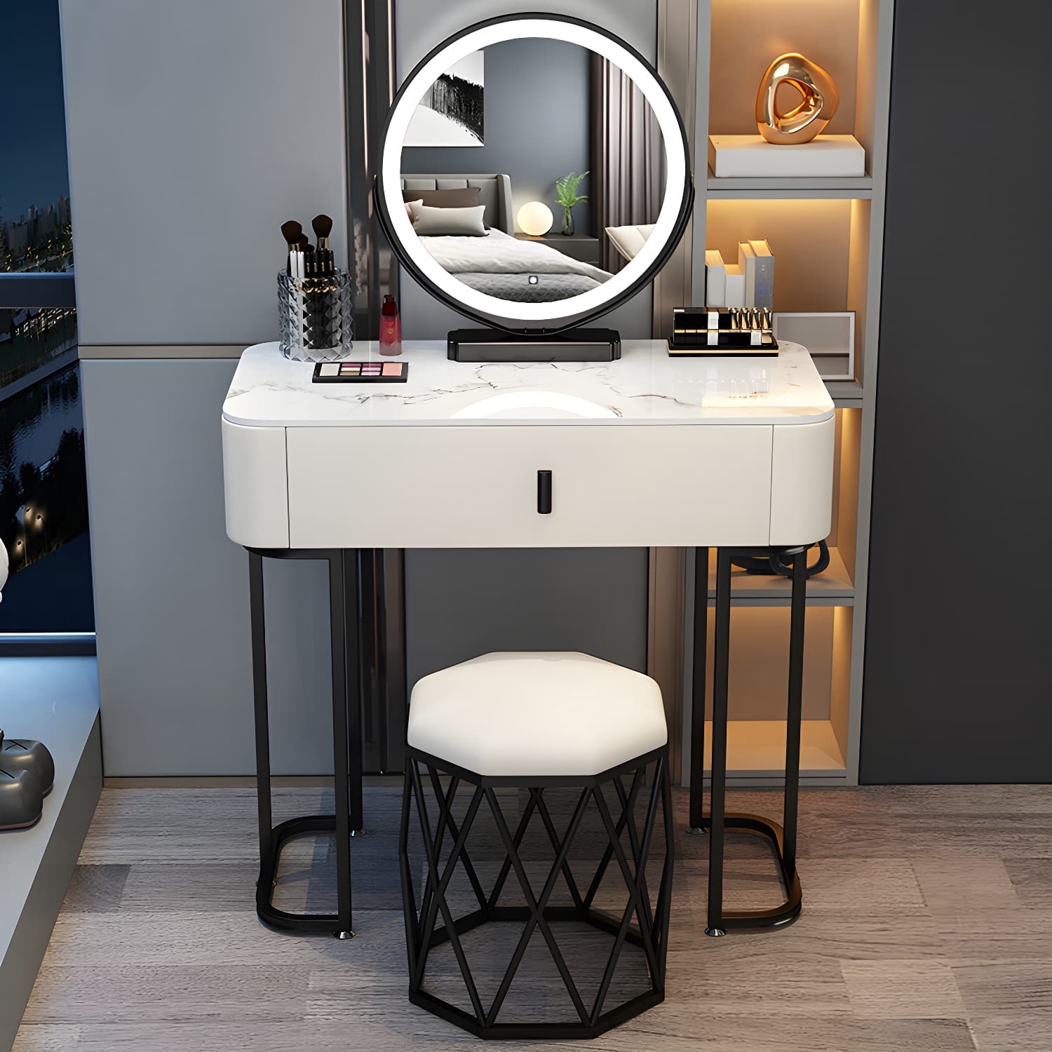 Slate Makeup Counter Adjustable Mirror Vanity Dressing Table with Drawer
