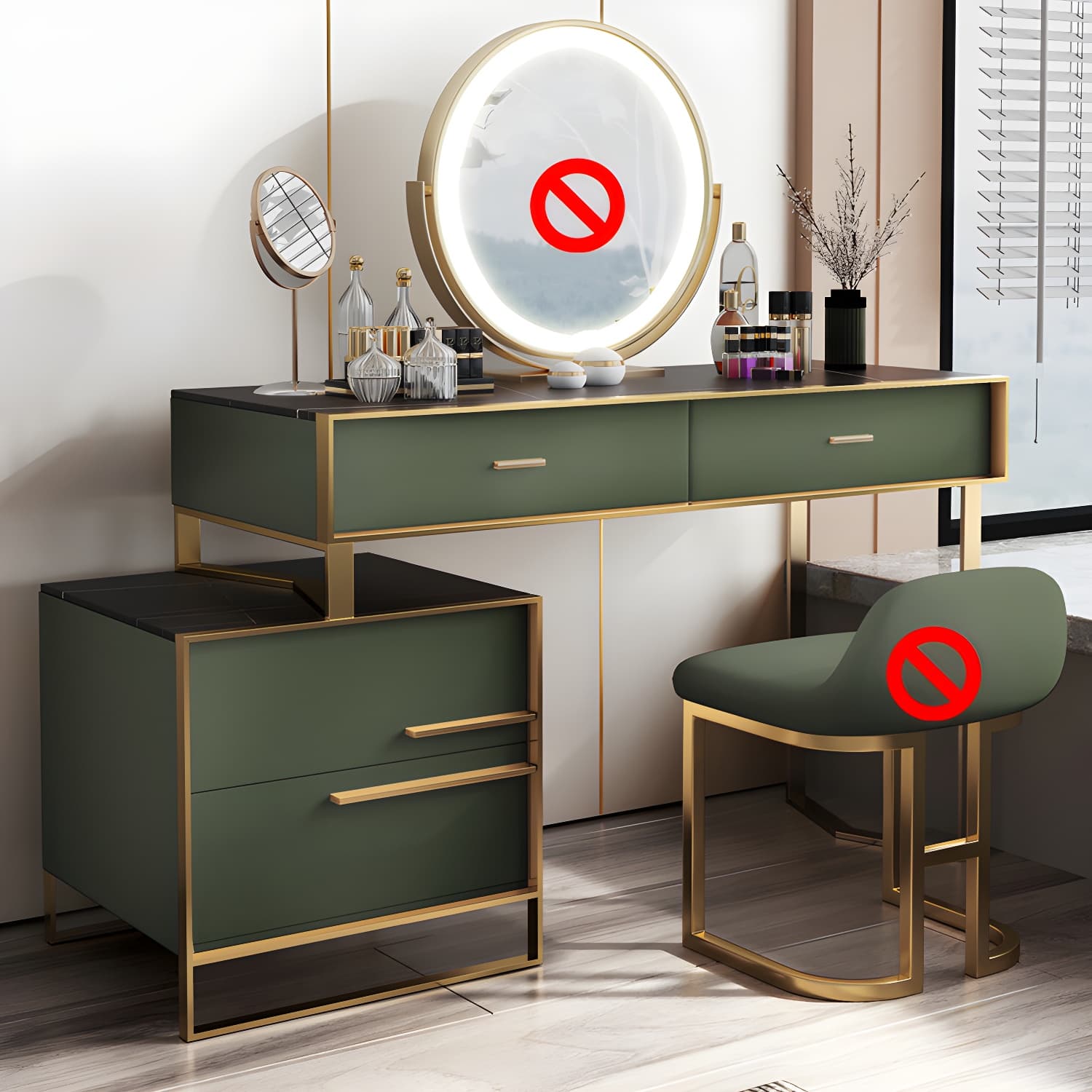 Luxurious Metal Make-up Vanity 4 Solid Wood Drawers Dressing Table - image 10