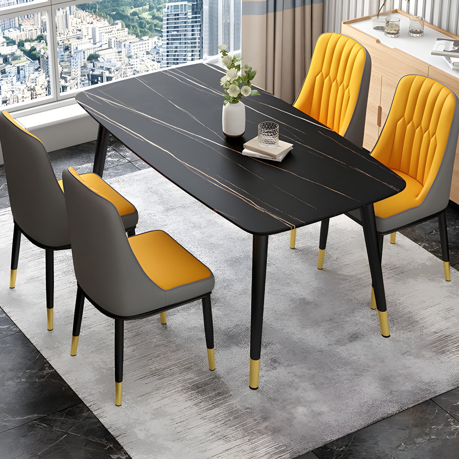 Glam Parsons Dining Side Chair Leather Indoor Dining Chair with Metal Legs - image 24