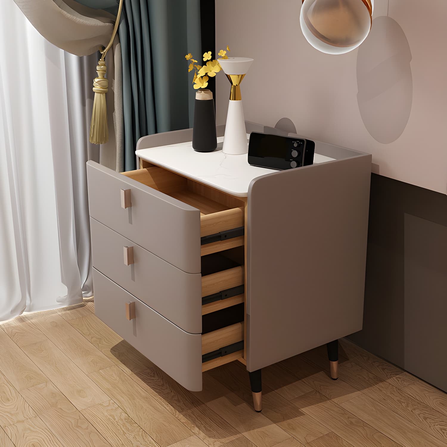 Glam Drawers Included Accent Table Nightstand 22.5" Tall with Legs - image 12