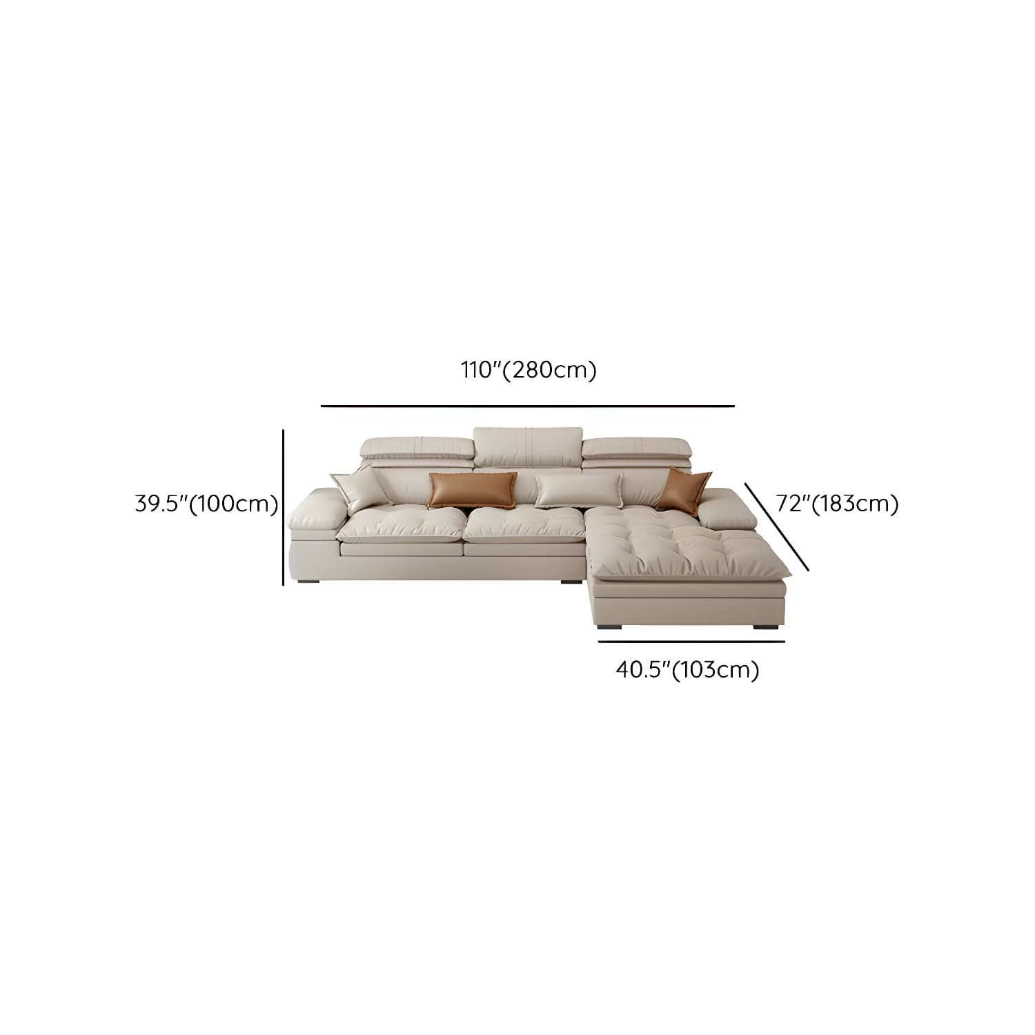Modern Beige Faux Leather Stationary Sectional Sofa with Adjustable Headrest and Wood Frame - image 16