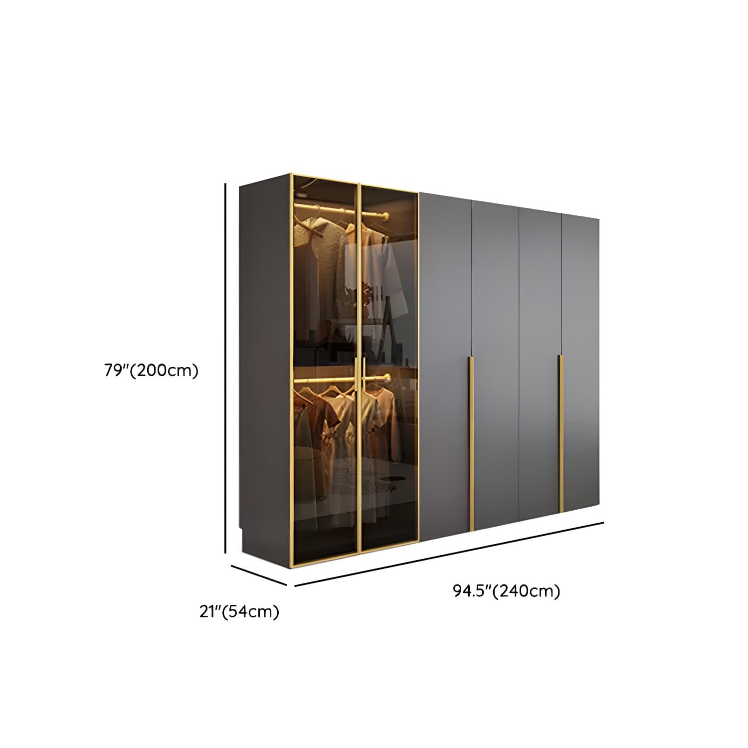 Modern Grey Wood Wardrobe Armoire with Drawers & Adjustable Shelves - image 17