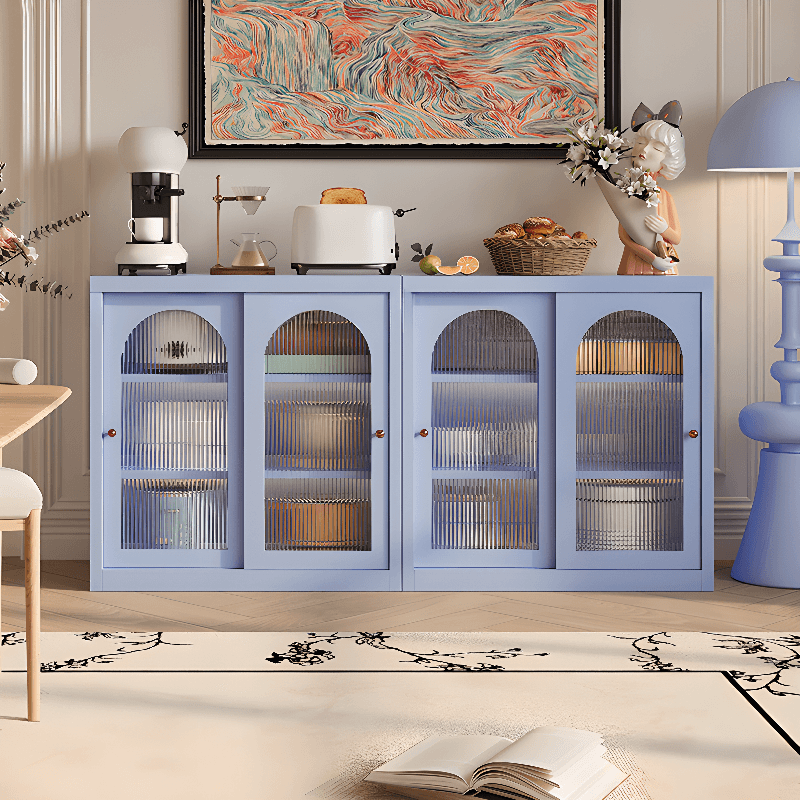 Simple Narrow Iron Countertop Sideboard with Cupboard, Glass Doors, and Changeable Shelf - image 8