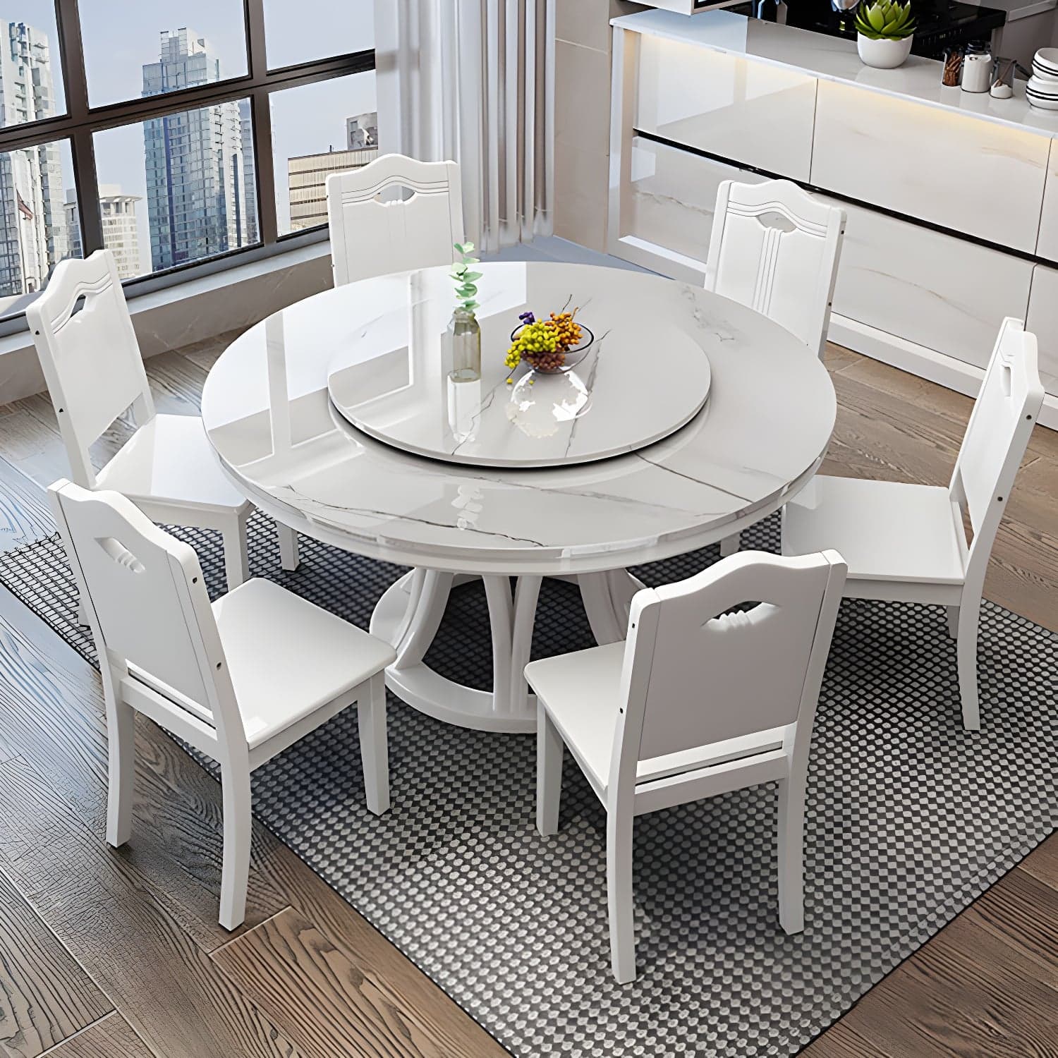 Modern Stone Round Folding Table Solid Wood Pedestal Casual Dining Table - image 3