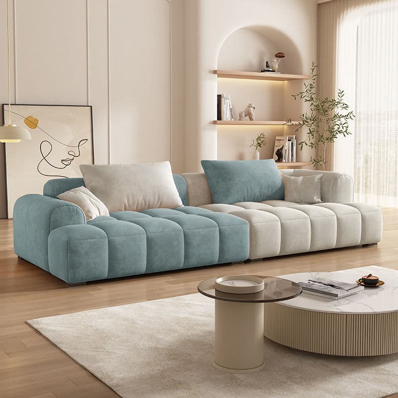 Vibrant Peony/Cerulean/Tangerine Color Sofa Couch with Round Arm and Concealed Support
