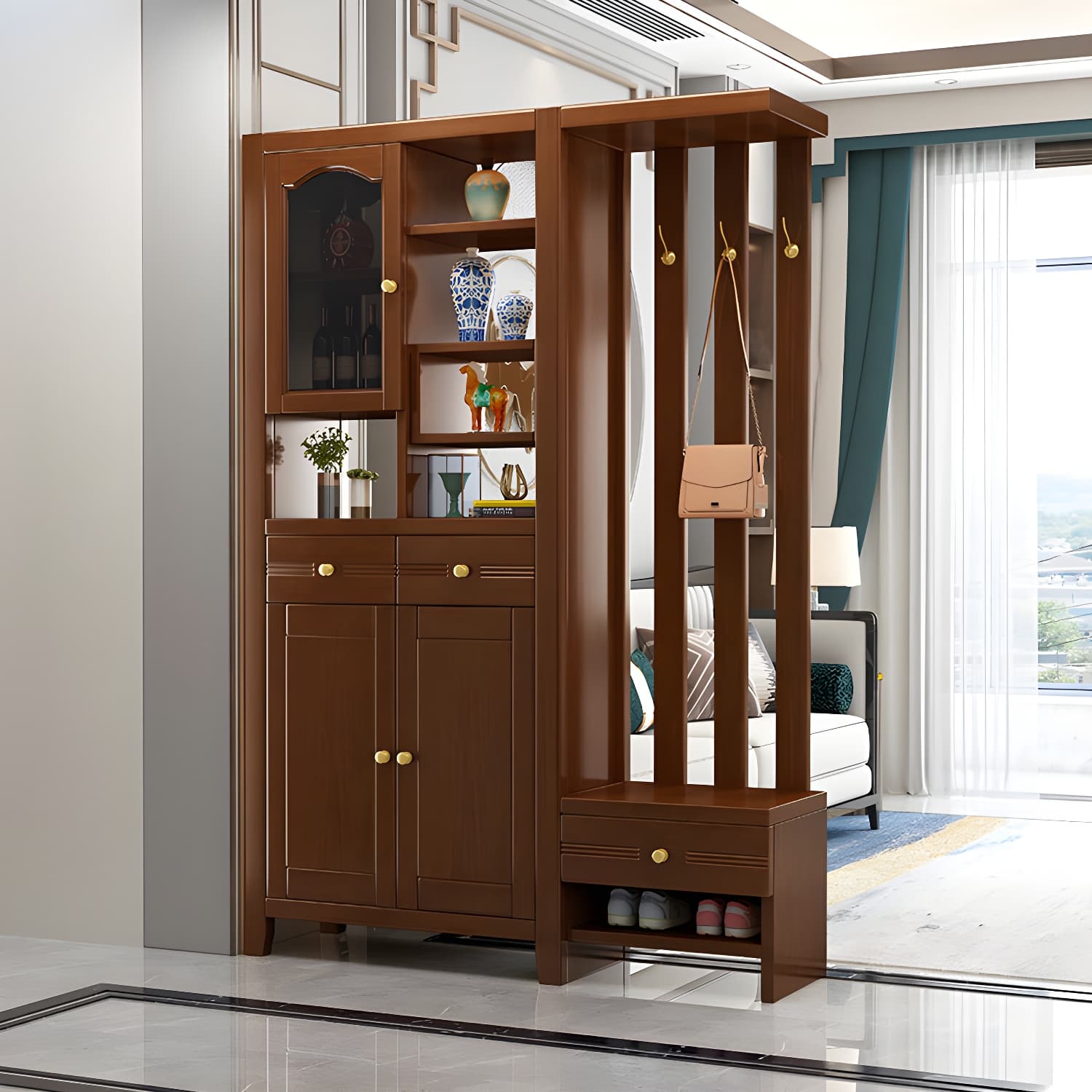 Solid Wood Modern Accent Cabinet with Doors and Drawers for Living Room