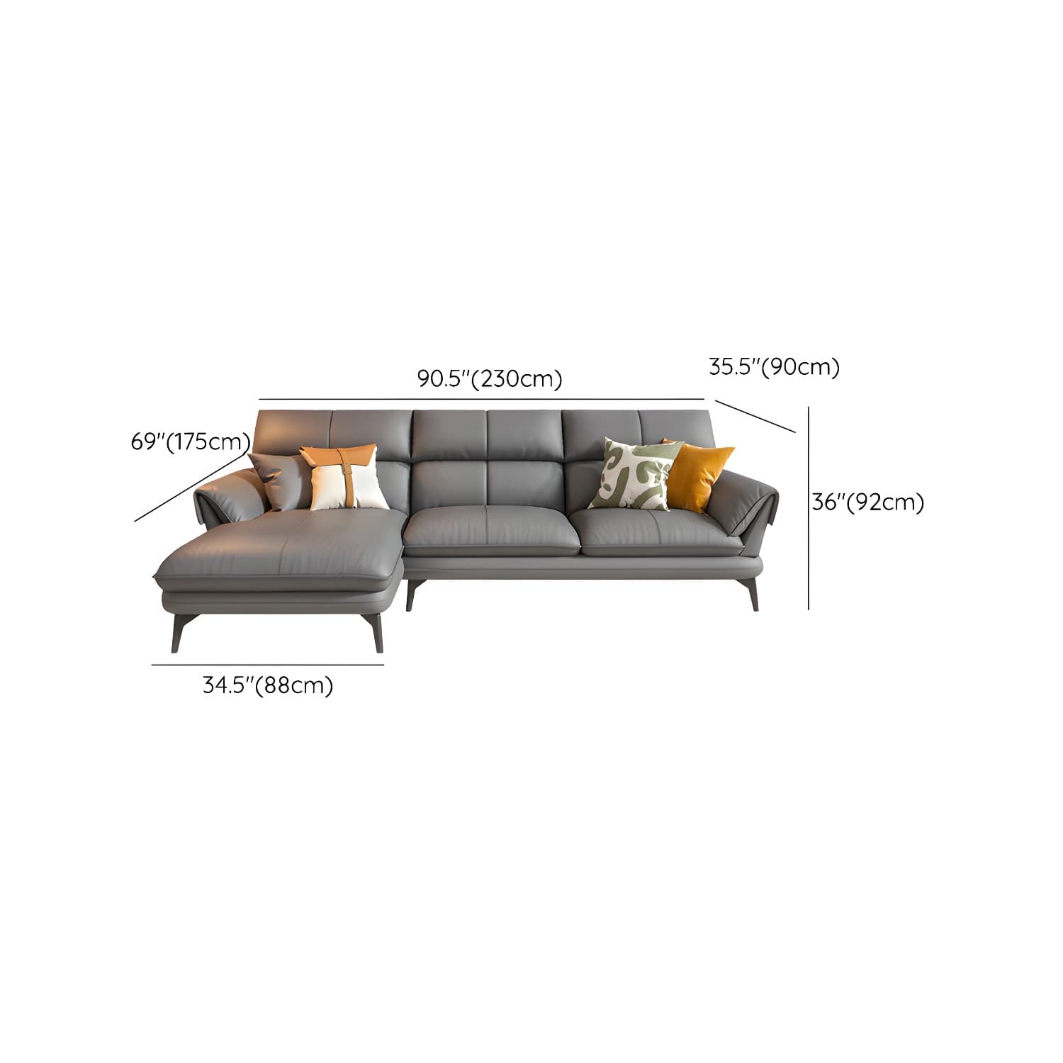Modern Gray Tech Cloth Sectional with Flared Arms and Cushion Back - image 19