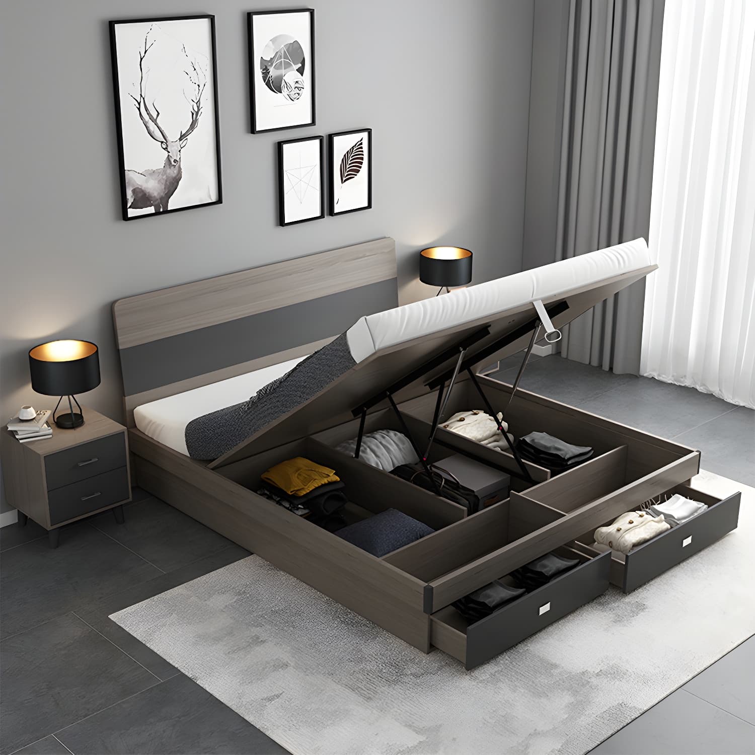 Modern Style Wood Bed with Headboard Low Profile Standard Bed - image 3