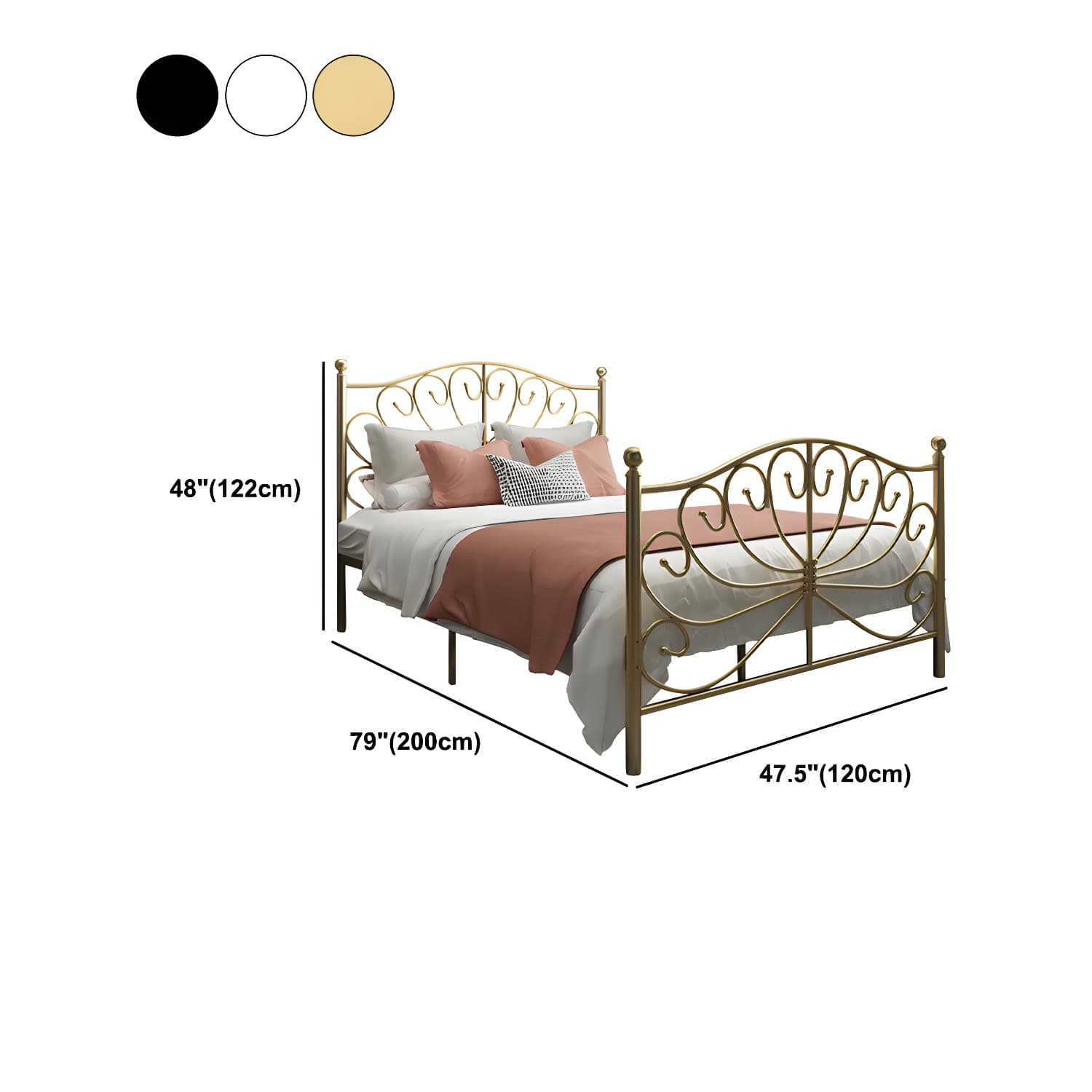 Four Poster Bed Glam Metal Bed, Camelback Open-Frame with Metal Legs - image 12