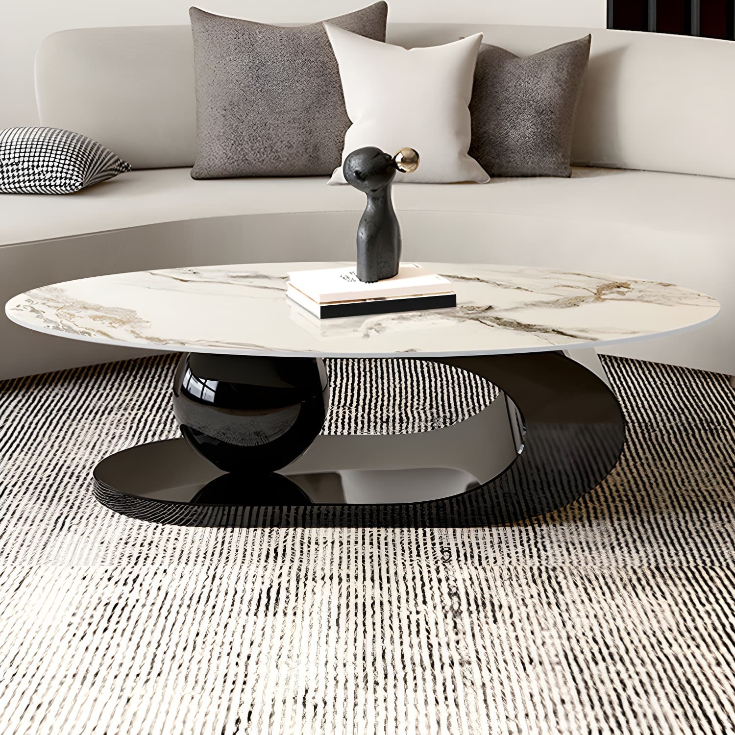 No Distressing Slate Coffee Table Pedestal Oval Single Coffee Table - image 4