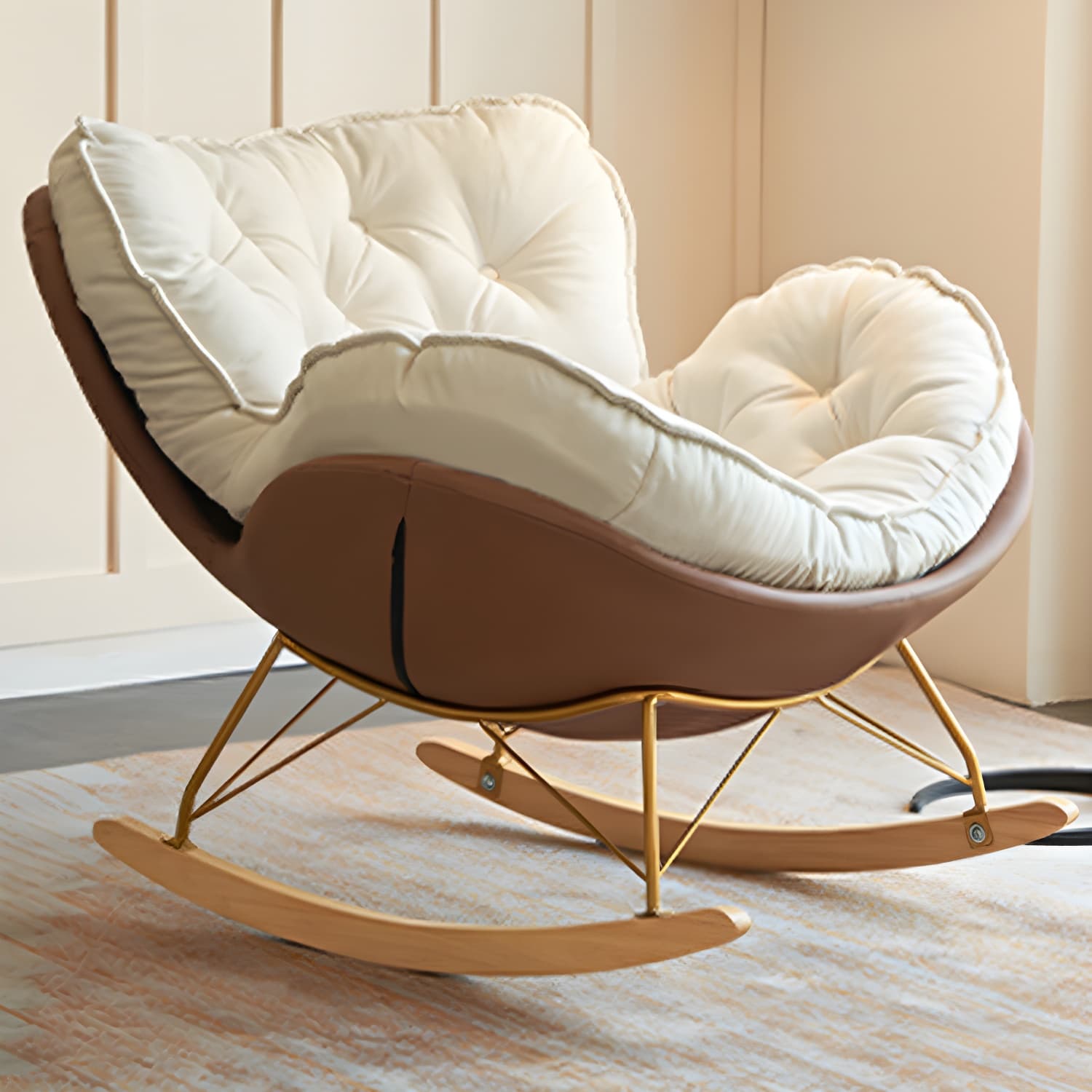 Stylish and Comfortable Modern Rocking Chair with Natural Wood Legs and Upholstered Track Arms