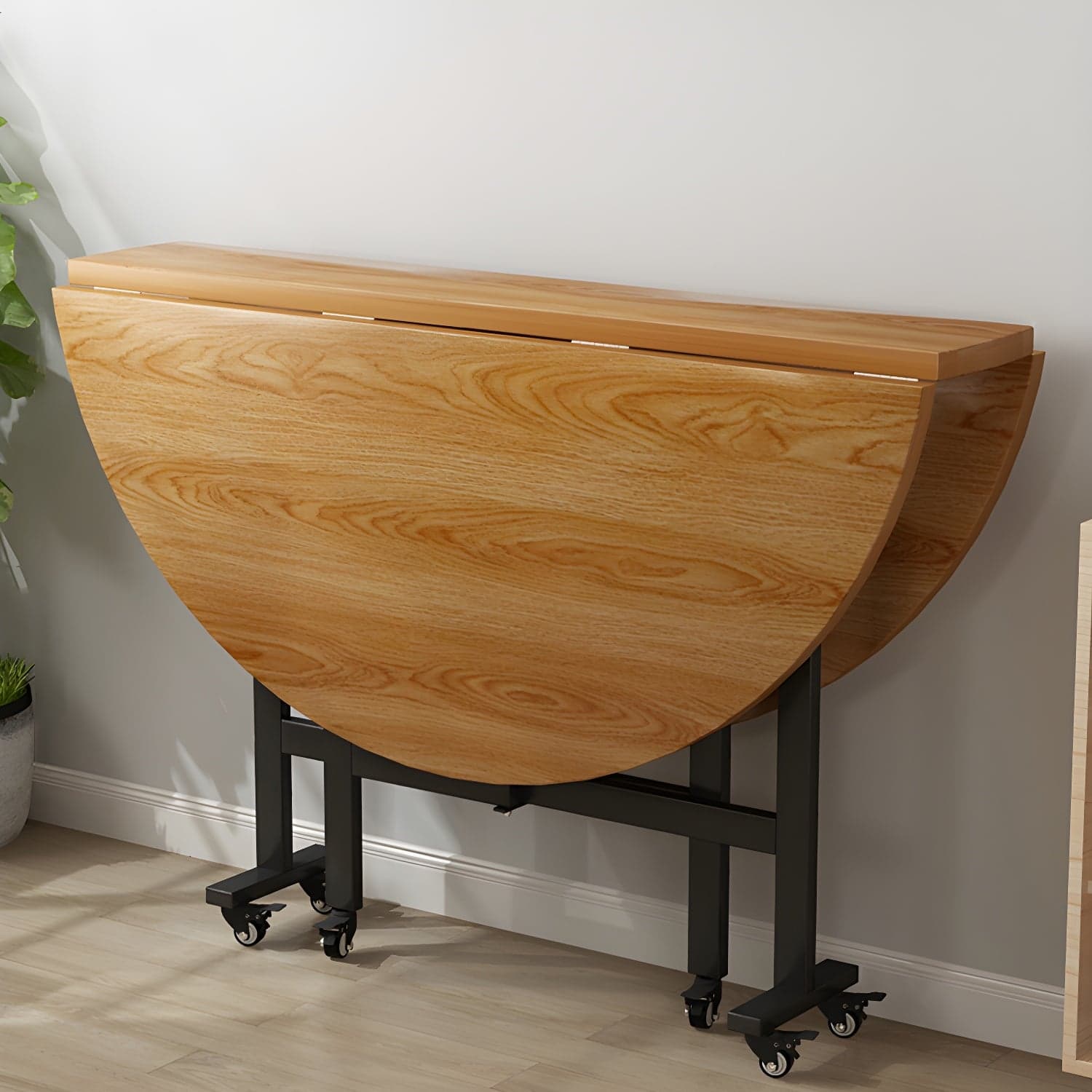 Modern Foldable Dining Table Round Wood Tabletop with Metal Legs - image 3