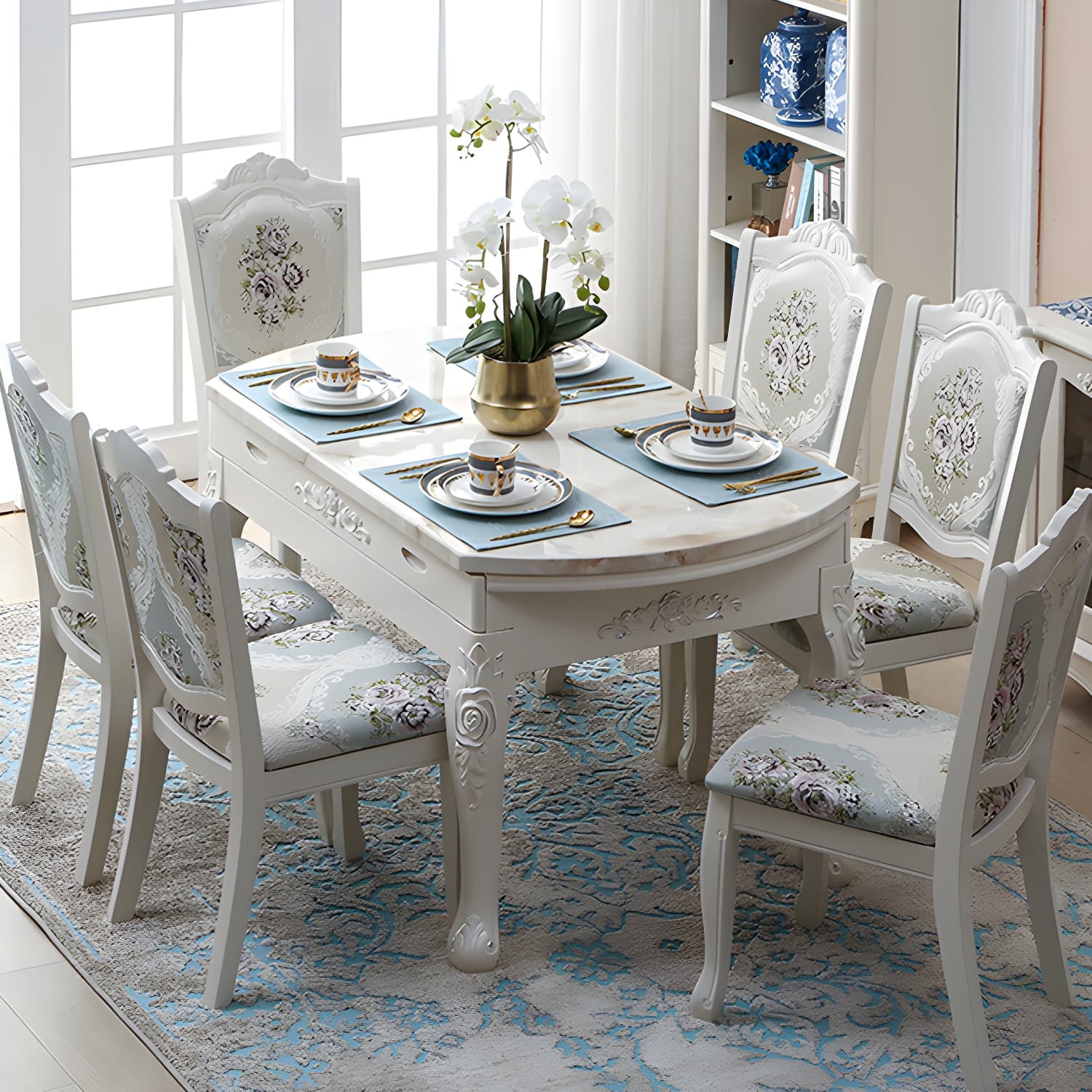 Victorian Dining Room Set Standard Height with Rectangle Top 4 Legs Base Dining Furniture - image 3
