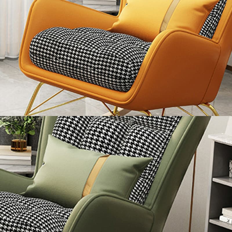Rubberwood Stationary Rocking Armchair with Plaid and Back , Sand - image 11