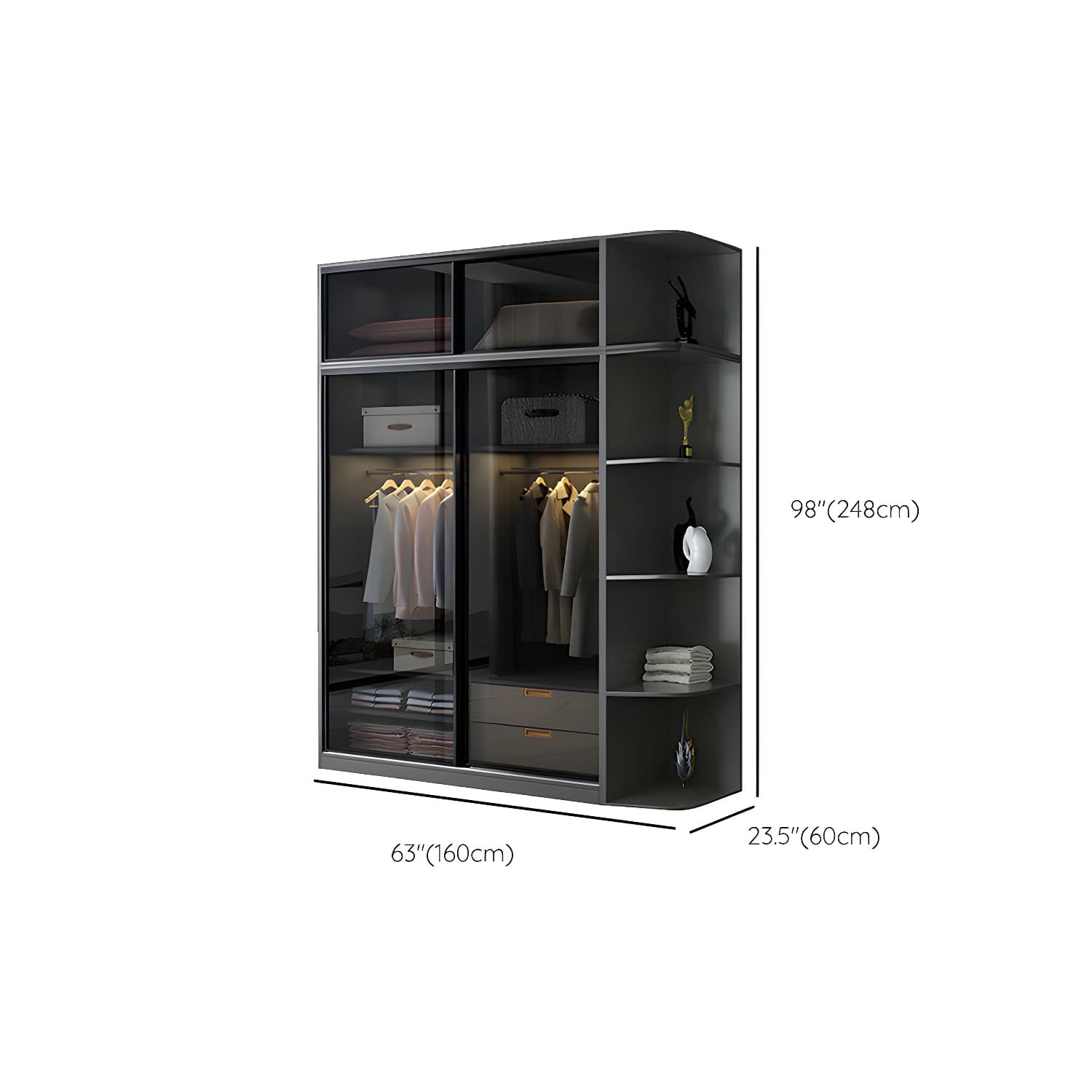 Black Wardrobe Cabinet Contemporary Glass Wardrobe Armoire for Home - image 25