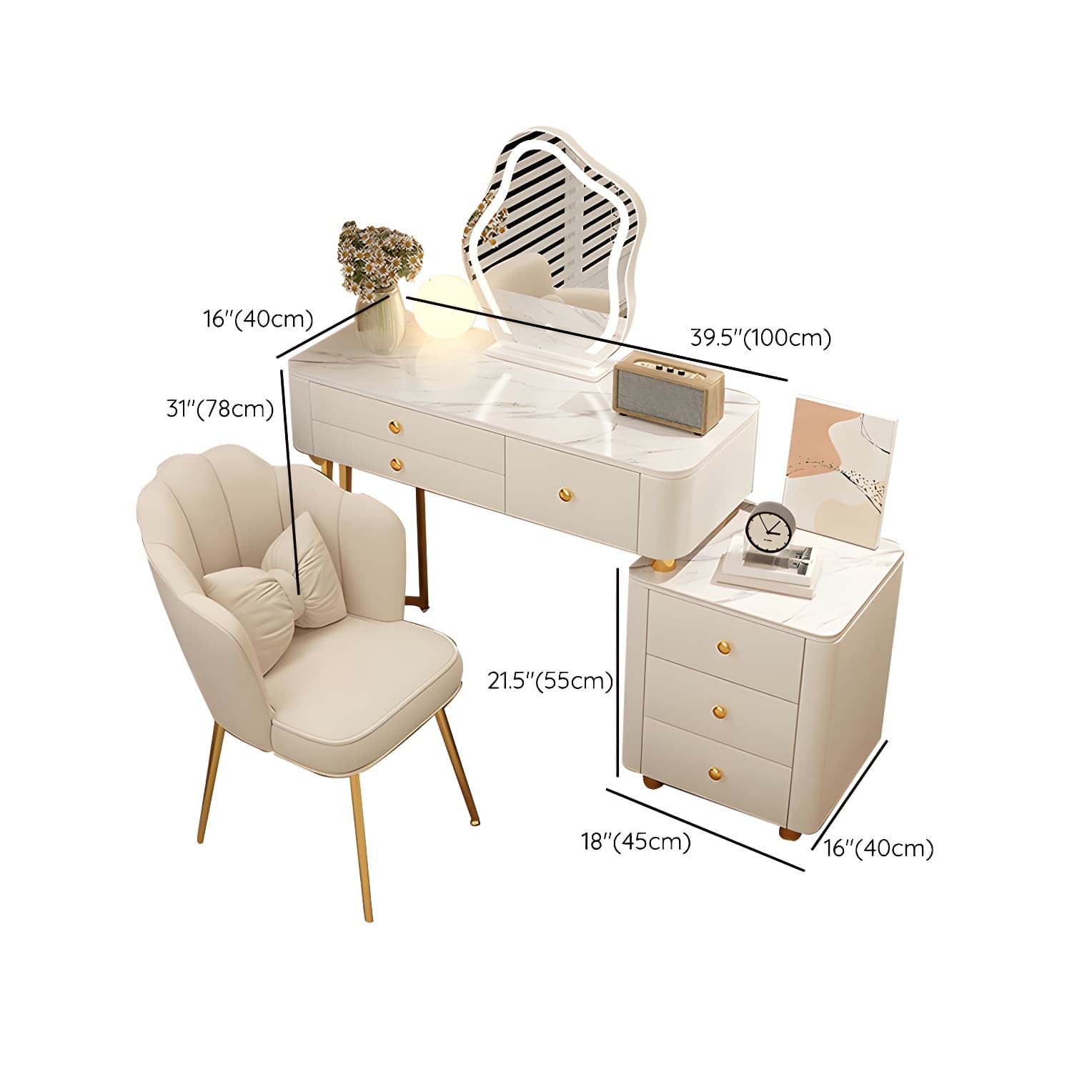 Modern Stone Top Vanity Dressing Table with 6 Drawers for Bedroom - image 24