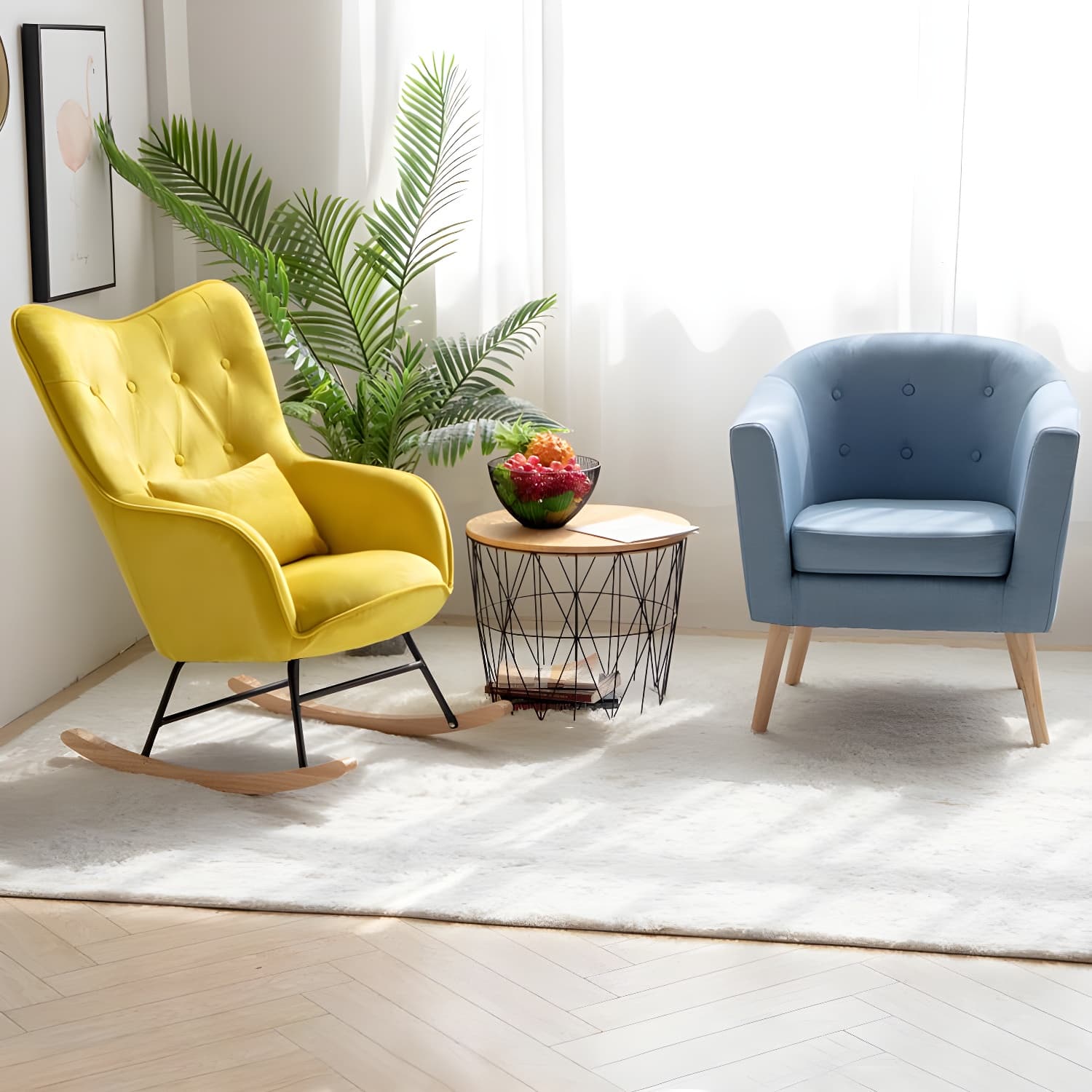 Scandinavian Rocking Chair with Wing Back and Wood Legs, Pillow Included - image 11
