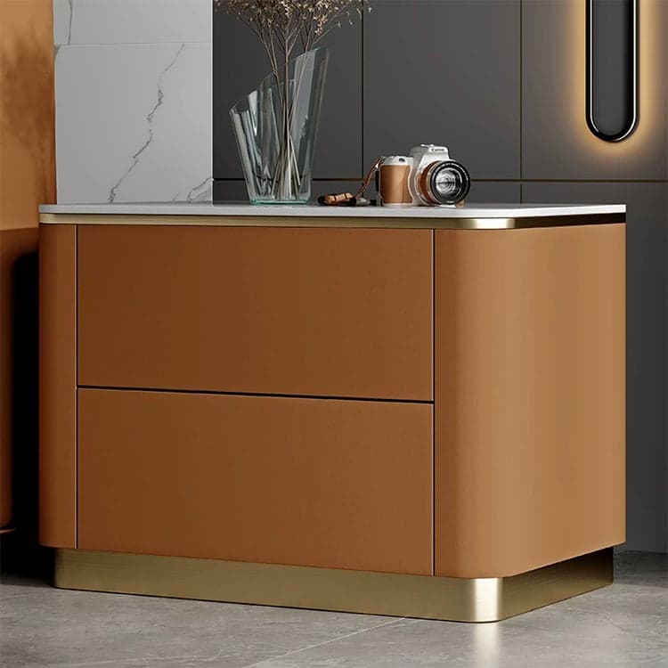 Contemporary Faux Leather Nightstand with Drawer Storage and Stone Countertop - image 6