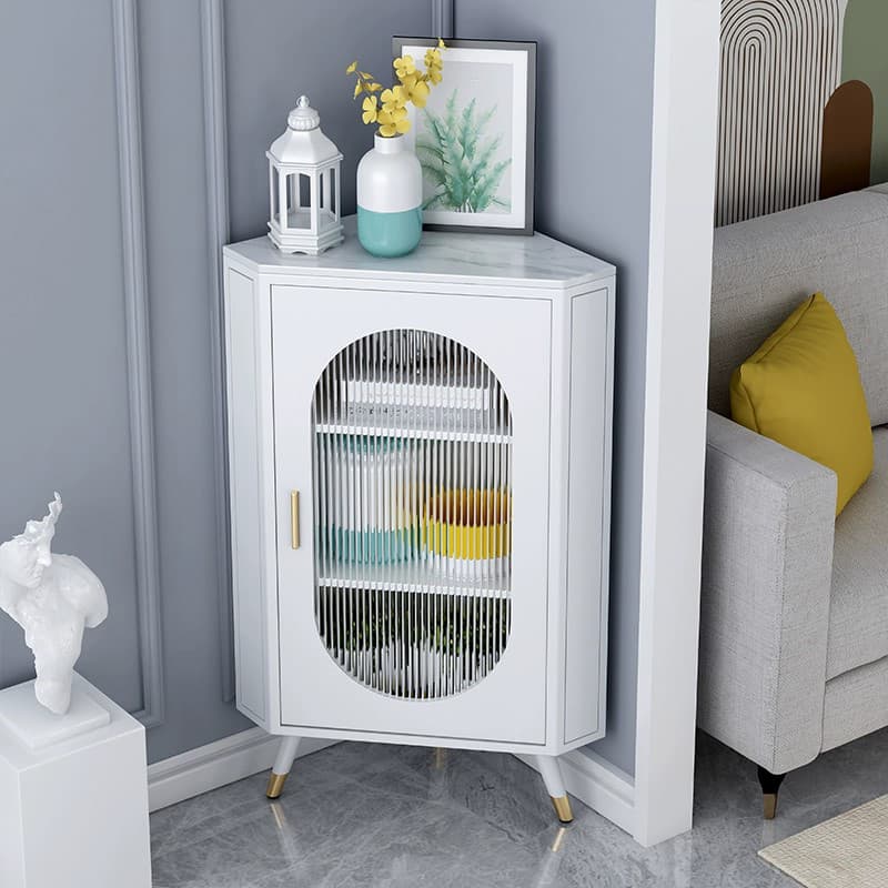 Modern Corner Accent Cabinet with Glass Doors and Iron Base (Easy Assembly) - image 5