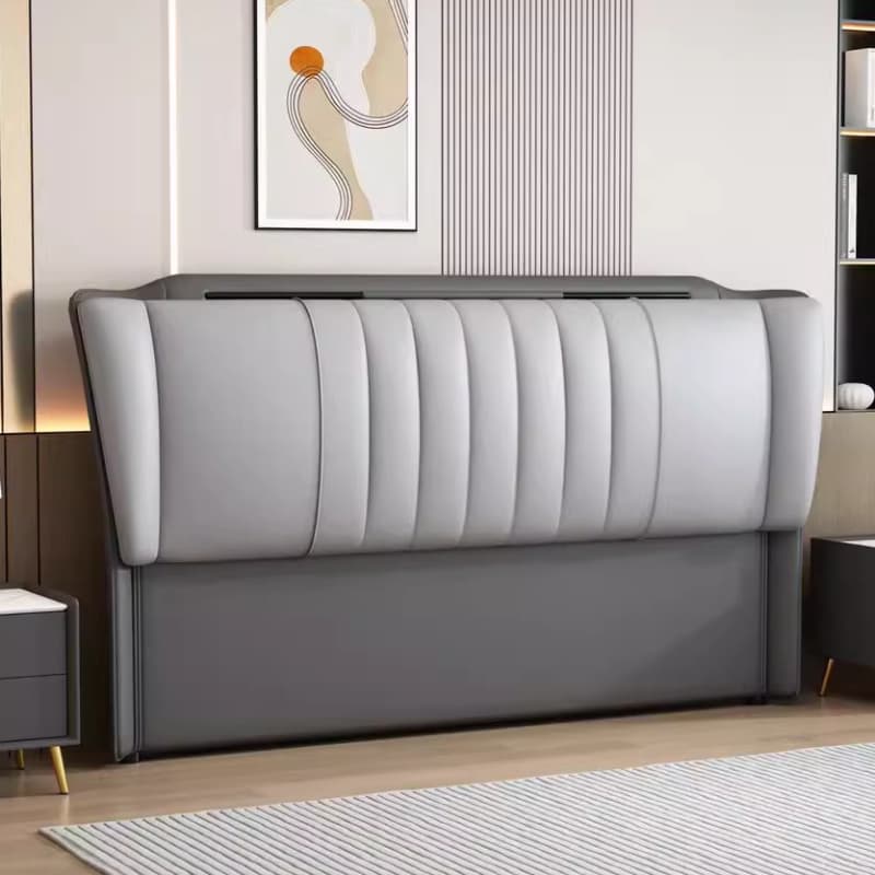 Modern Simple Style Sleigh Headboard in Natural Wood with No Distressing, Rectangle Shape for California King/King/Queen Bed, Featuring Sponge Upholstery and Standard Height