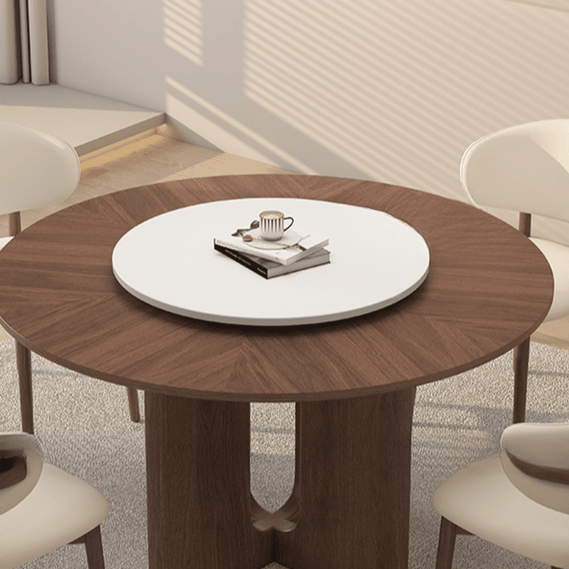 Dining Table Set with Rounded Shape, Stump Base, Fixed Table, Padded Chair with Back, 5-piece in Auburn - image 5