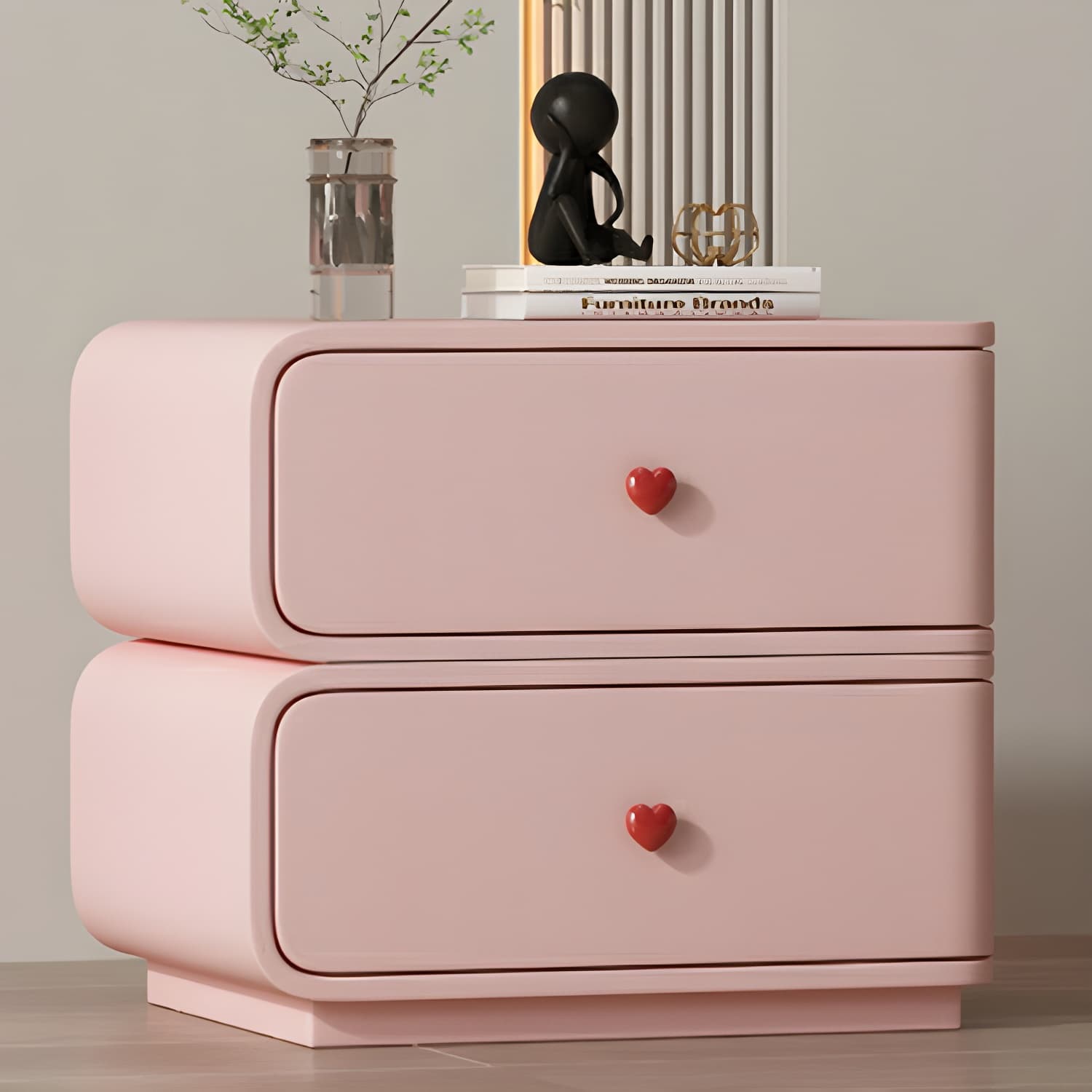 Contemporary Solid Wood Frame Nightstand with Microfiber Leather Silent Slide Two Drawers - image 15