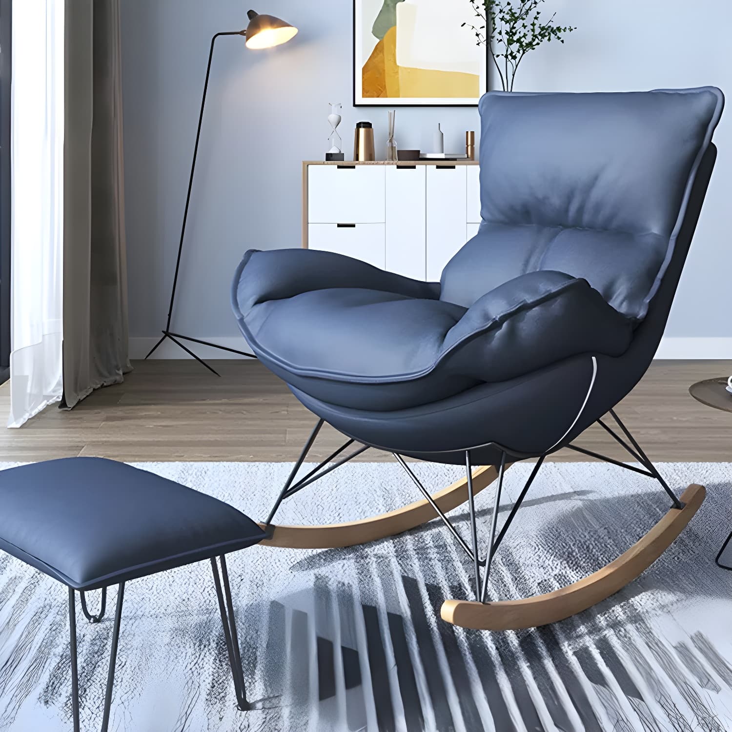 Contemporary Rocking Accent Chair Antique Finish Rocking Chair with Ottoman - image 27
