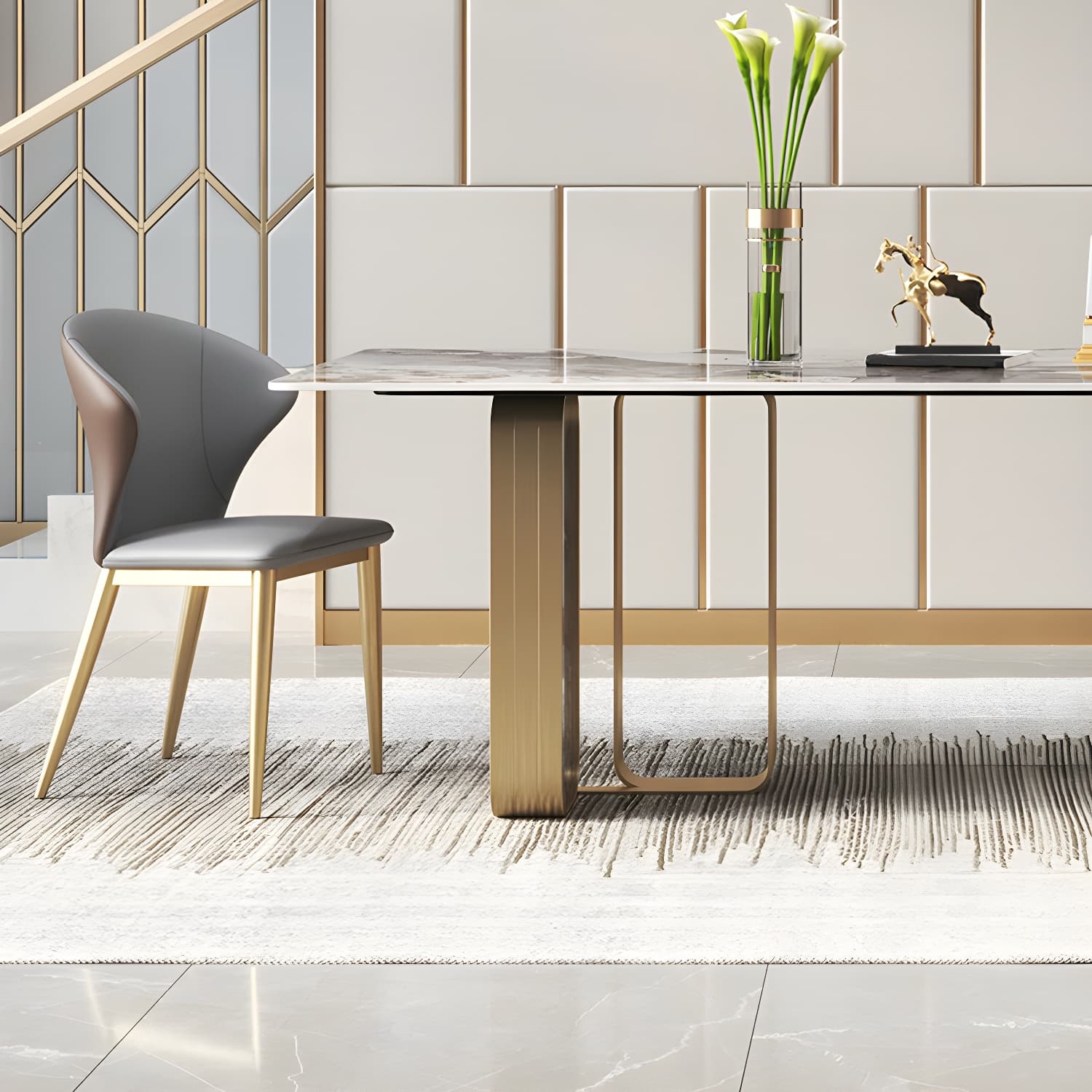 Luxury 1/2/3/5/6/7/8/9 Pieces Dining Set with Stone Dining Table and Chairs Dinette Set - image 7