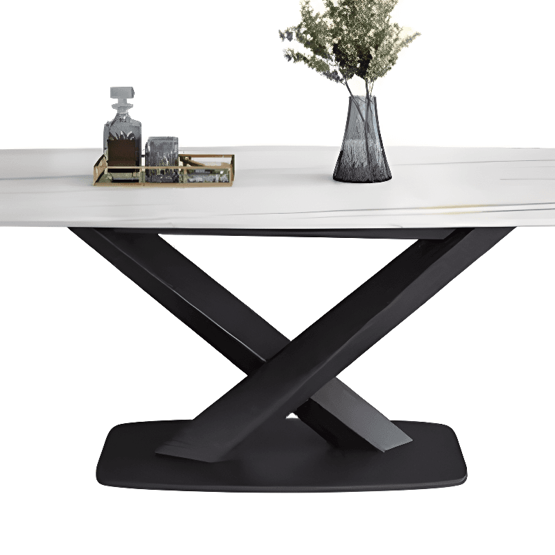 Rectangular Slate Stone Dining Table Set with Stump Base, Padded Chair, and Back in White