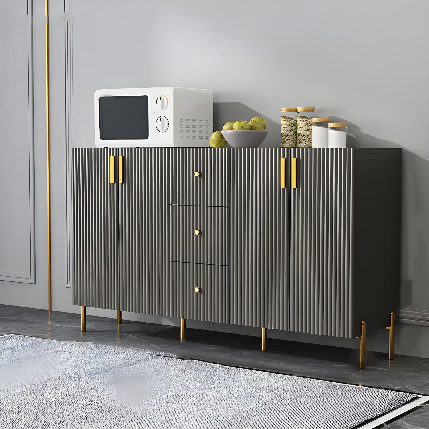 Living Room Glam Faux Wood Sideboard with Shelves and 3 Drawers - image 17
