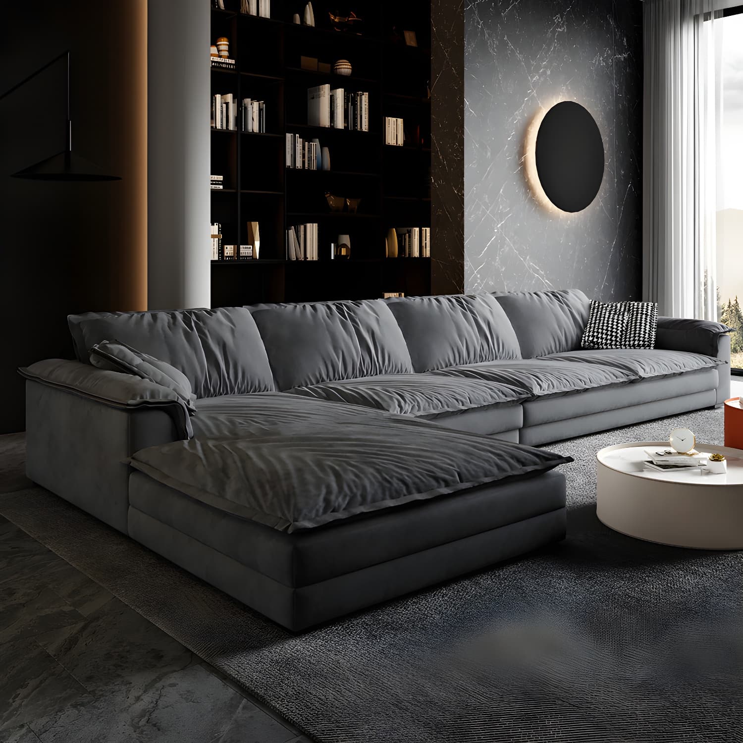 Stain-Resistant Dark Gray Contemporary Square Arm Solid Wood Sofa