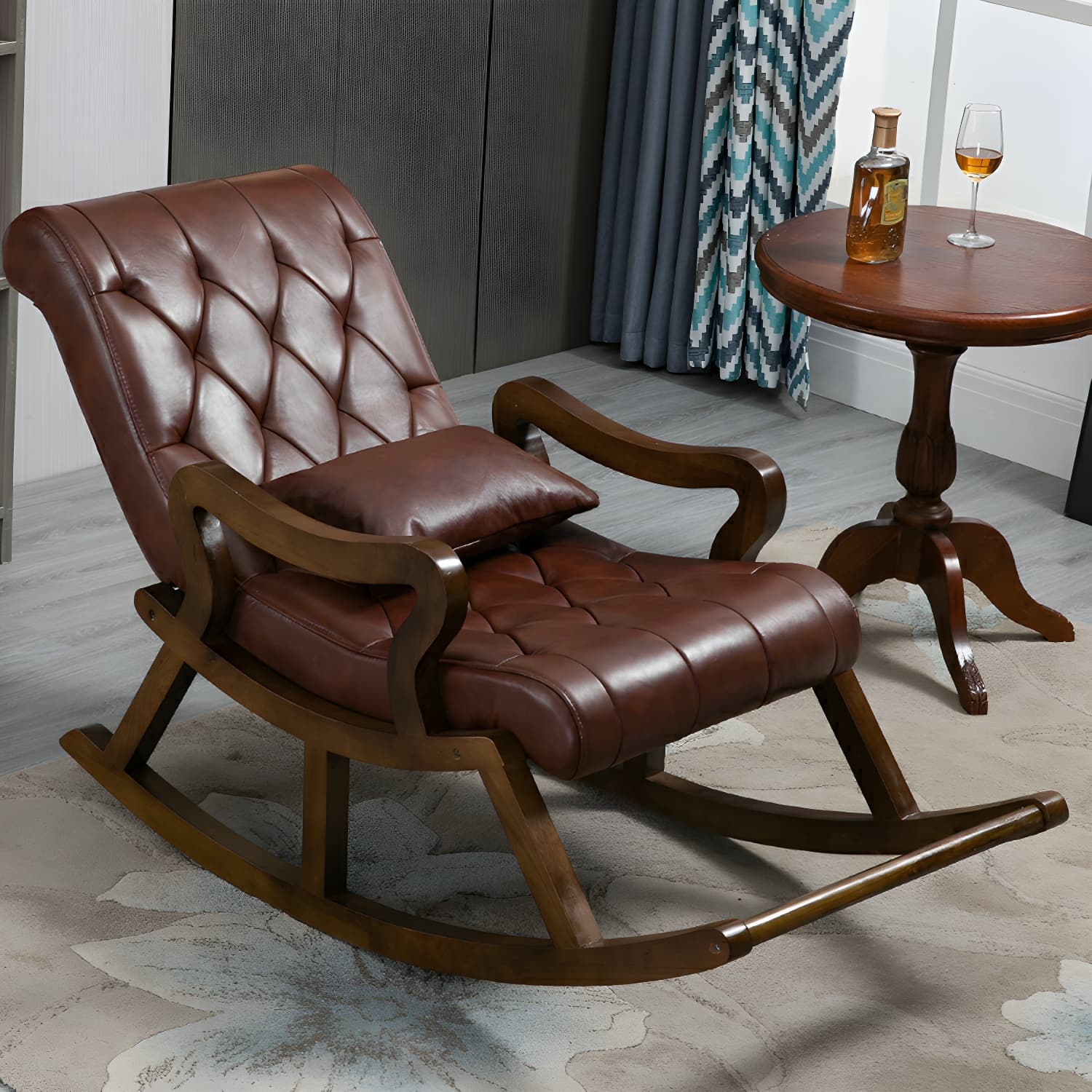 49" Wide Tufted Cushions Solid Wood Leather Rocking Accent Chair - image 10
