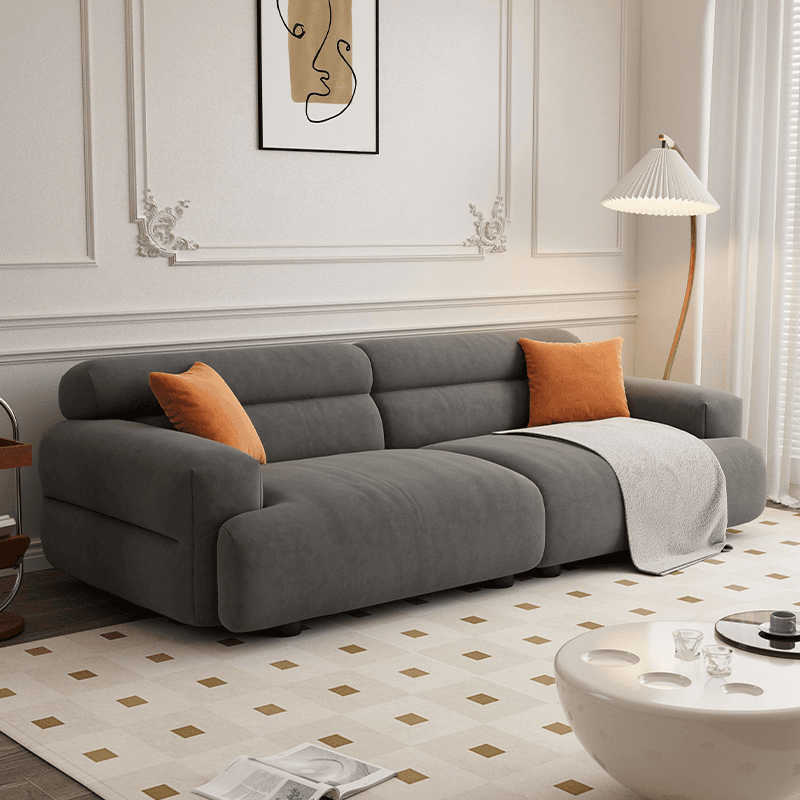 Modish Solid Color Scratch-durable Standard Sofa in Midnight Black/Mocha/Amber Color, Seats 3/2-seater with 2 Pillows - image 6