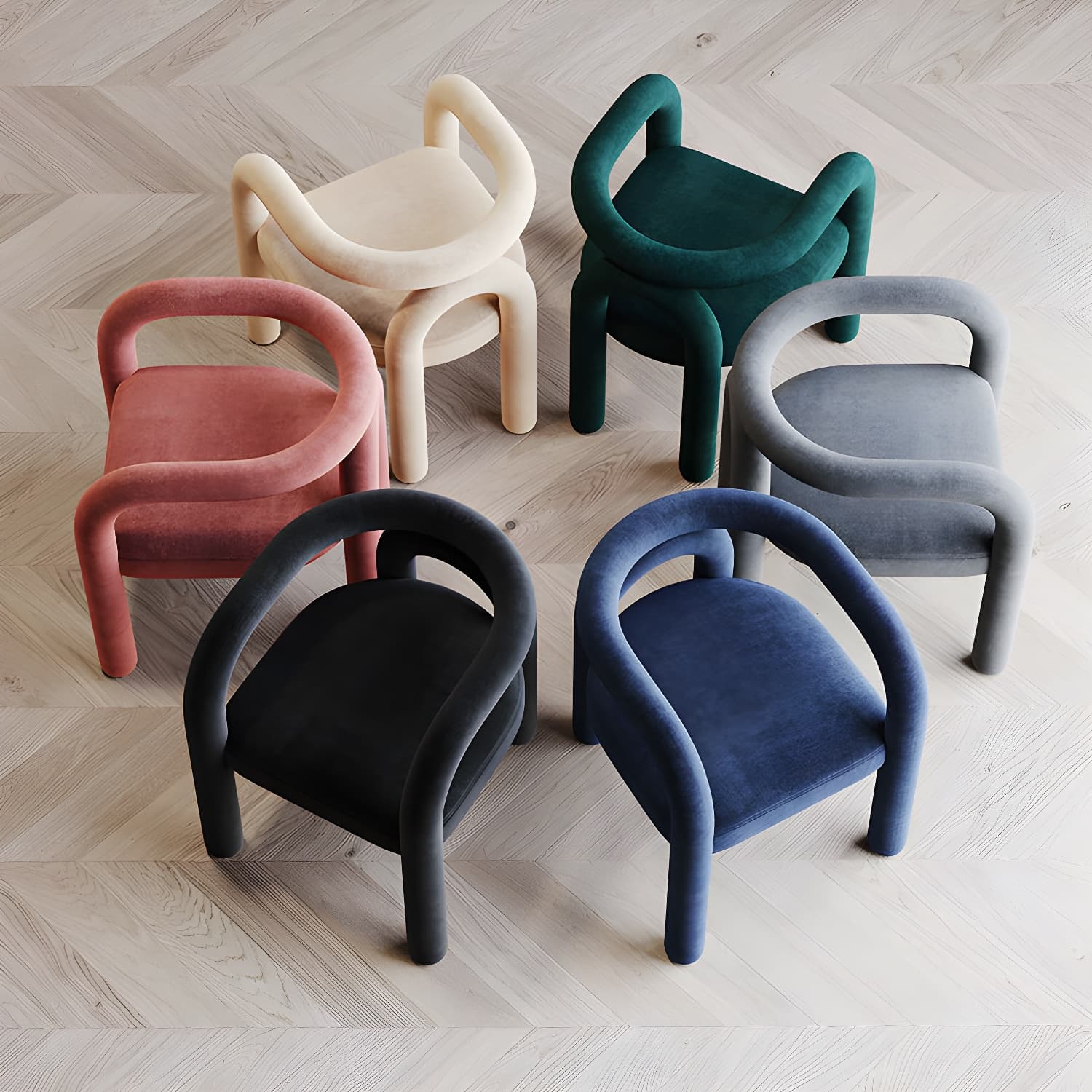 Designer Style Velvet Curved Arm Chair Open Back Matte Finish Dining Chair - image 8