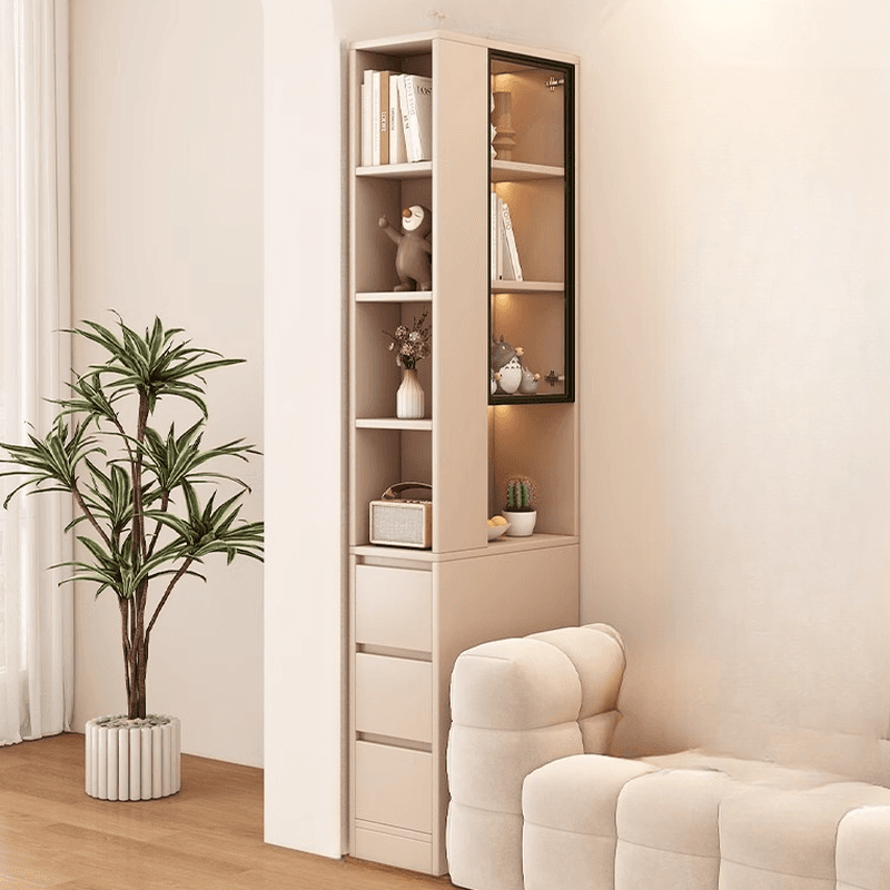 Detached Damp-proof Scratch-immune Accent Cabinet with 4 Exterior Shelves, Glazed Door, Chalk/Sepia Top, and Soft Close Drawer