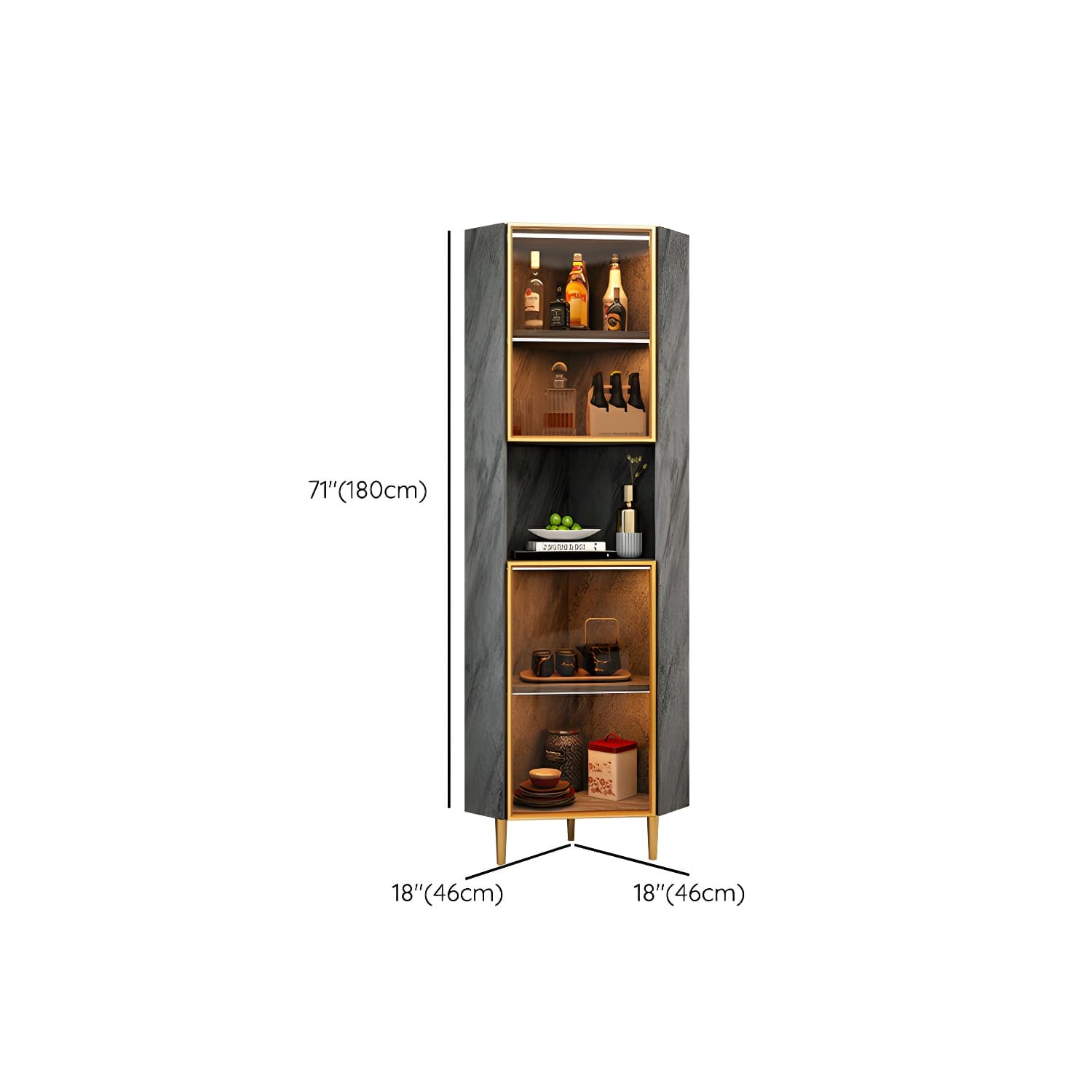 Glam Golden Corner Cabinet with Glass Doors and Exterior Shelving - image 14