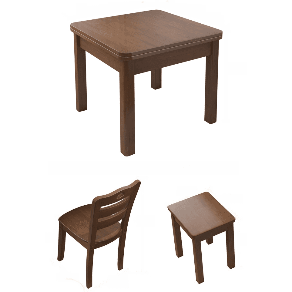 Square Fixed Dining Table Set with 4 Legs, a Wood Tabletop in Natural/Auburn/White, Back Chairs and Stool in a Simple Style - image 7
