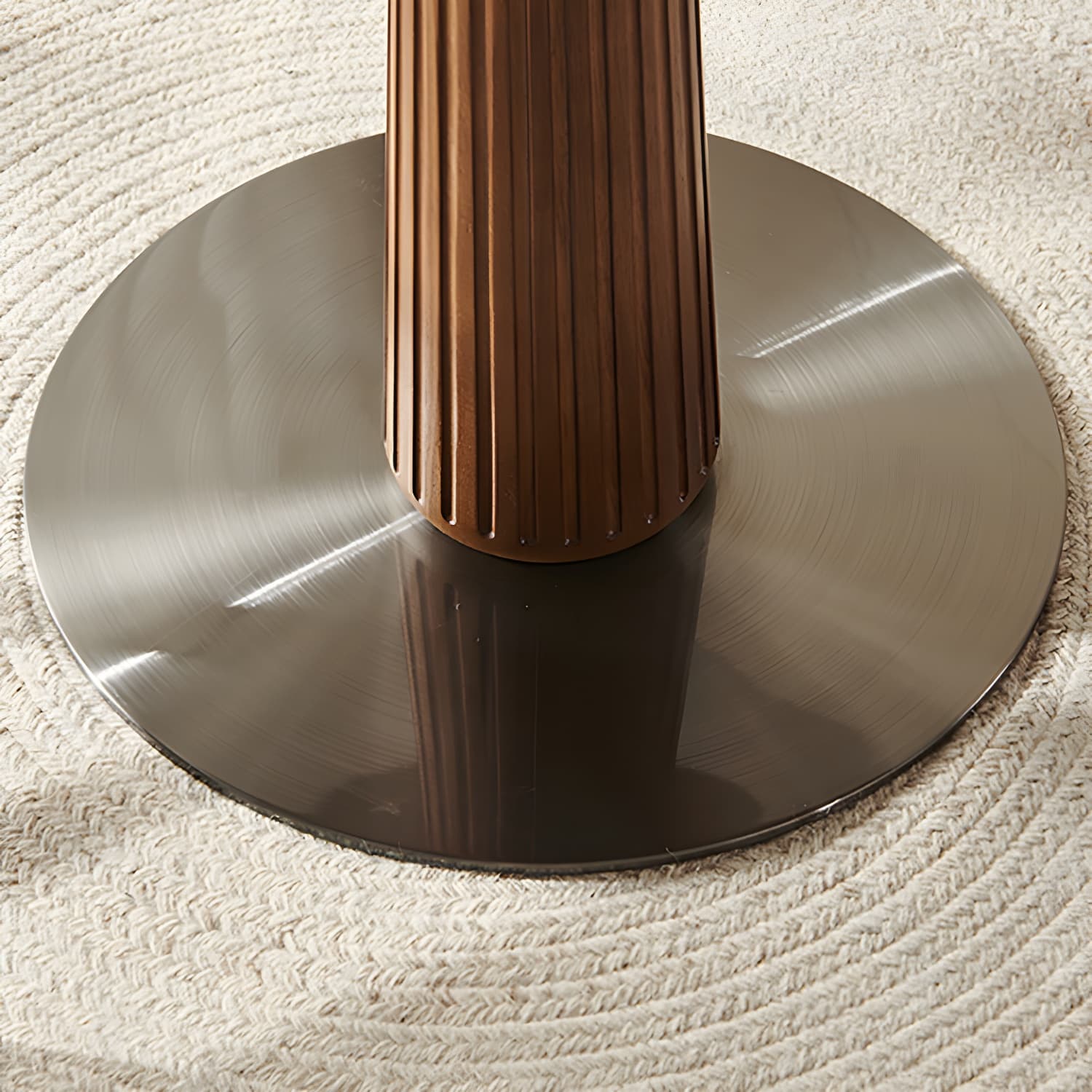 Contemporary Round Brown Ash Top Dining Table with Wood Pedestal - image 7