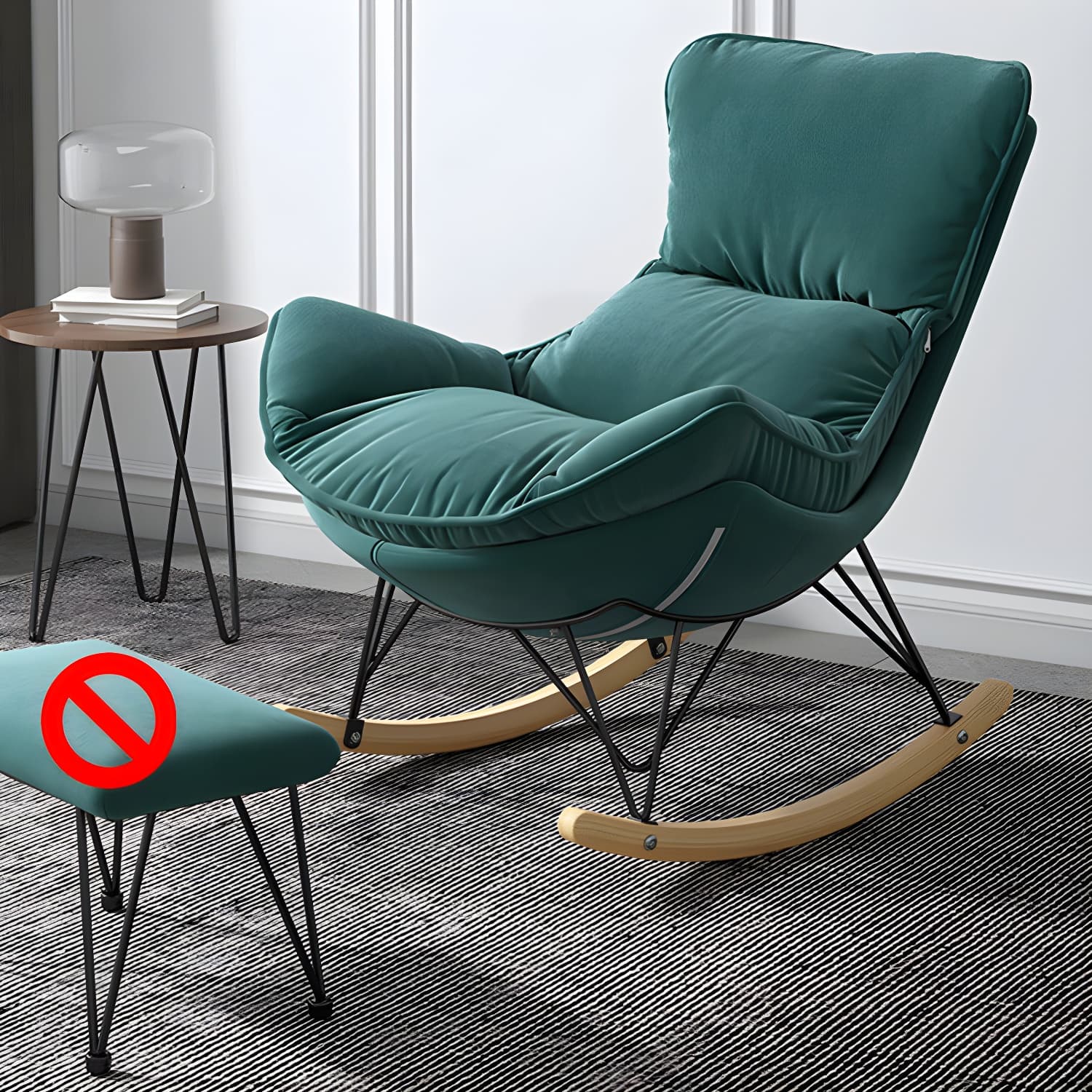 Simple Faux Leather Rocker Chair Plain Rocking Chair with Removable Cushions - image 3