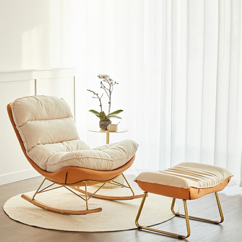 Trendy Faux Leather Upholstered Rocking Chair Couch with Footstool , Spindle Back and Resistant To Dirt - image 8