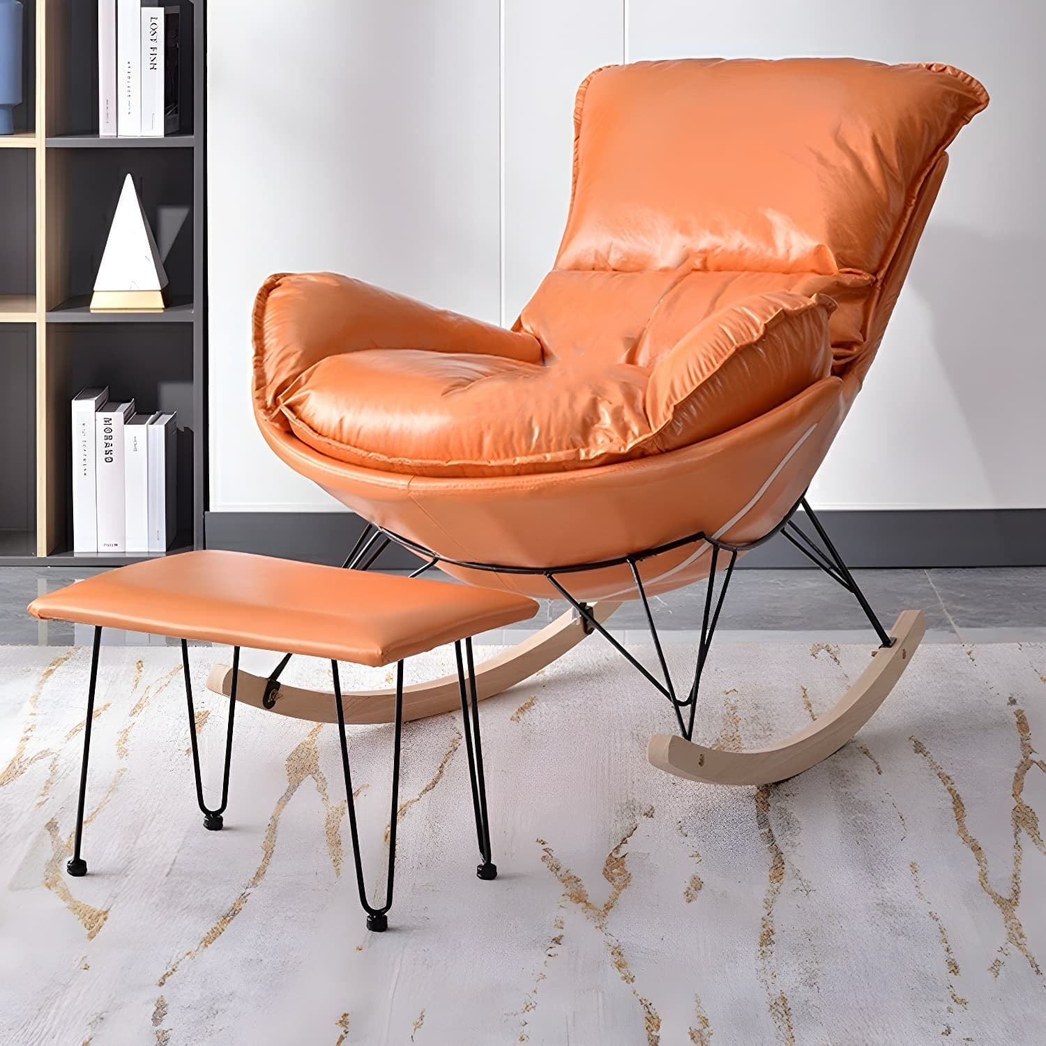 Modern Upholstered Rocking Chair with Ottoman Set - Natural Wood Legs - image 20