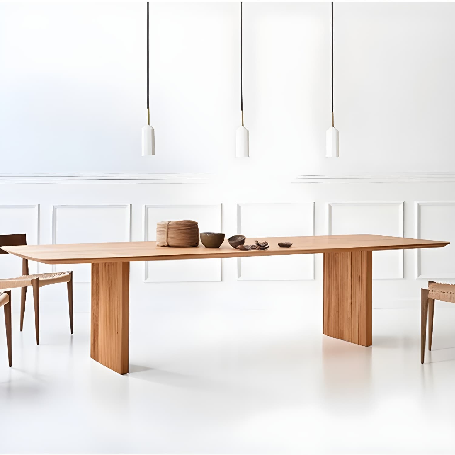 Modern Rectangle Dining Site Table Solid Wood Double Pedestal Kitchen Dining Table - image 6