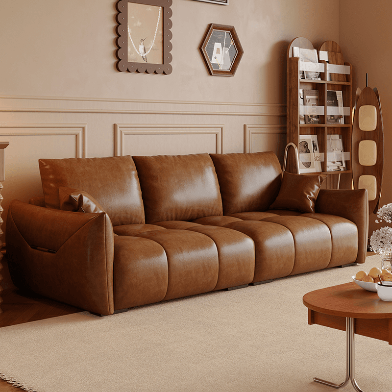 Modern Solid Color Scratch-defiant Standard Sofa in Light Gray/Emerald Green/Auburn, 3-seater with 2 Pillows - image 3